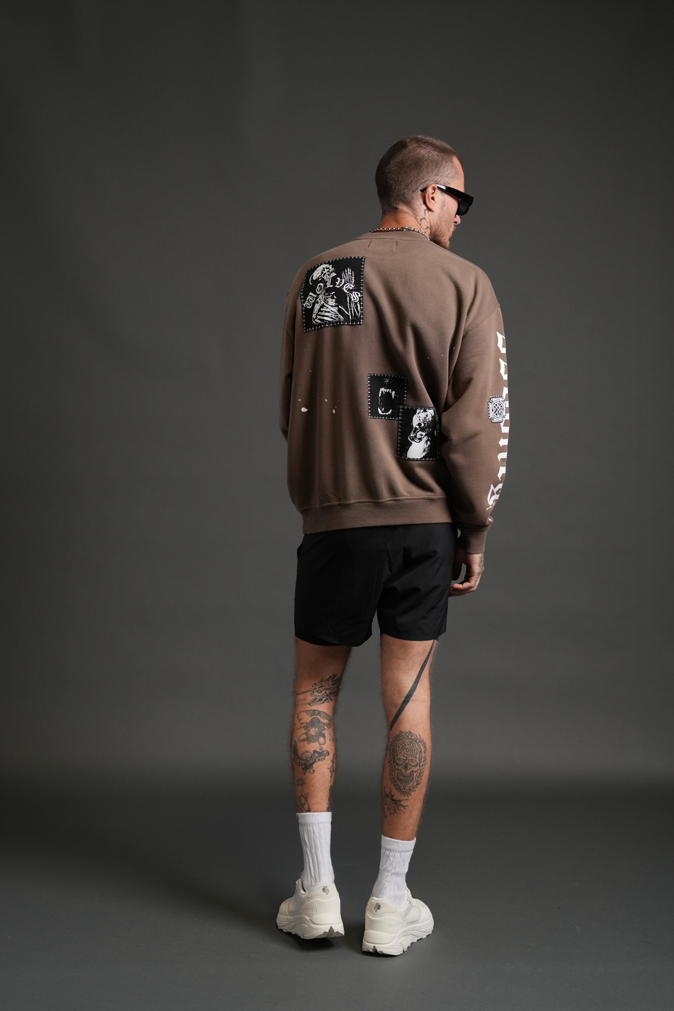 Stitched In London Unisex Crewneck in Desert Dust Vandal Wash