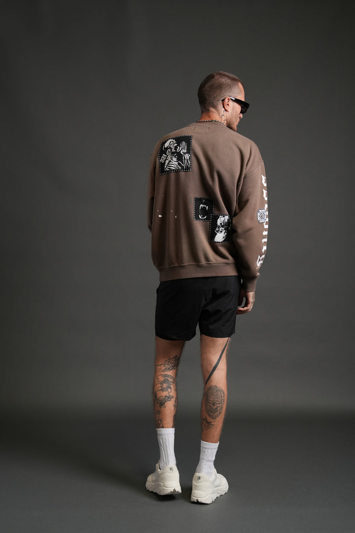 Stitched In London Unisex Crewneck in Desert Dust Vandal Wash