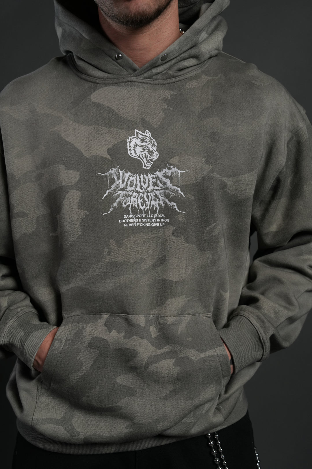 Drip Hesh WLVS FRVR Unisex "Pierce" Hoodie in Lush Vintage Woodland Camo