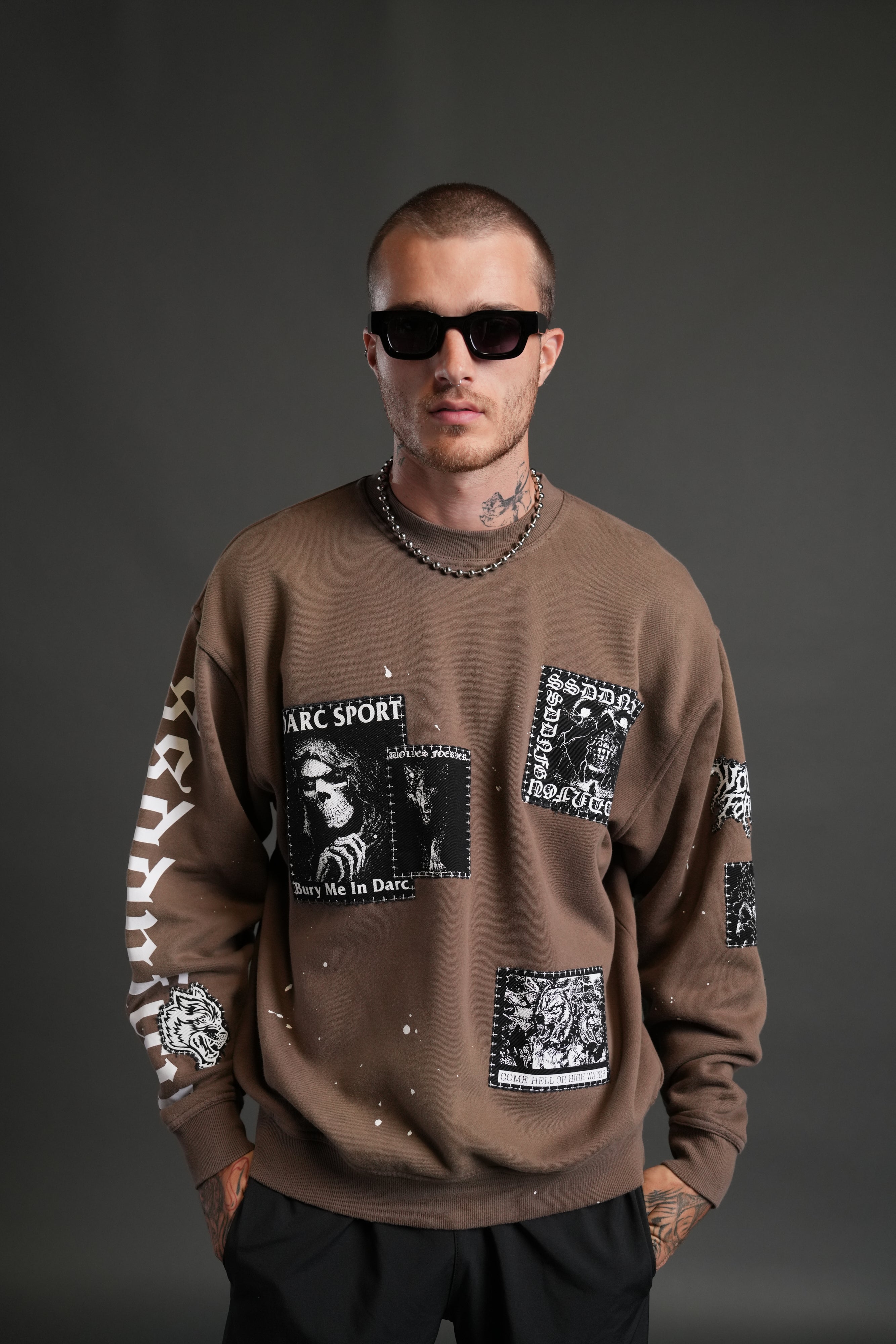 Stitched In London Unisex Crewneck in Desert Dust Vandal Wash