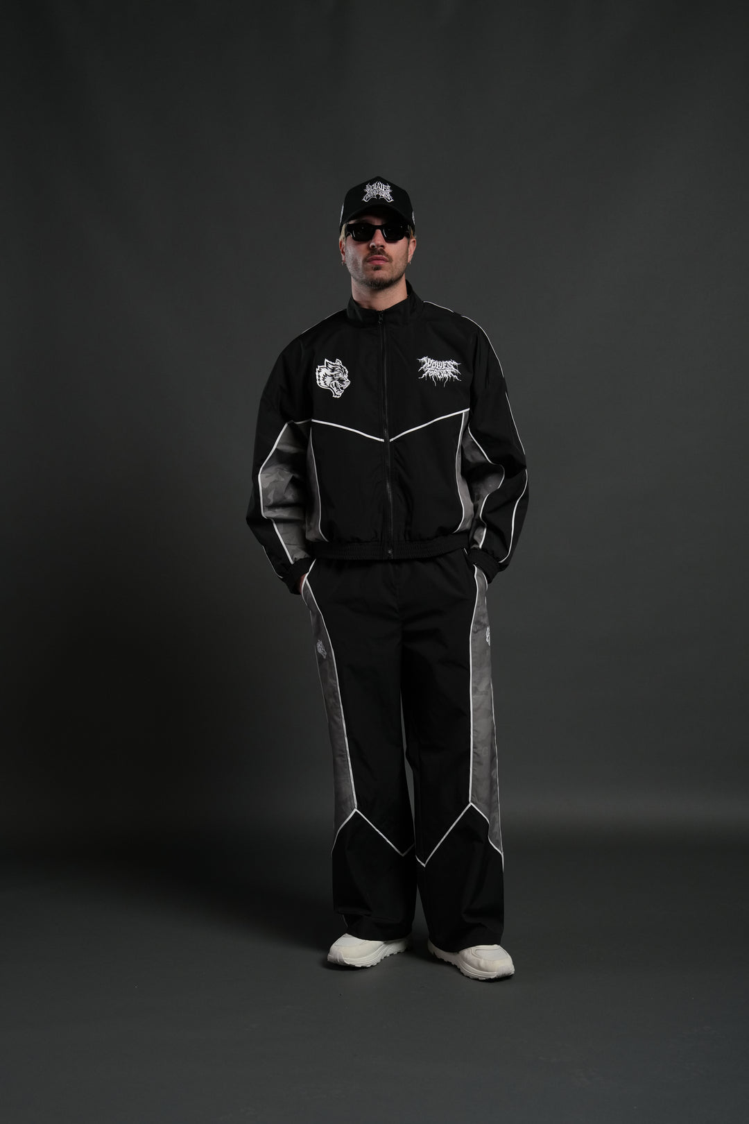 Drip Hesh Quinn Track Jacket in Black/Lush Vintage Woodland Camo