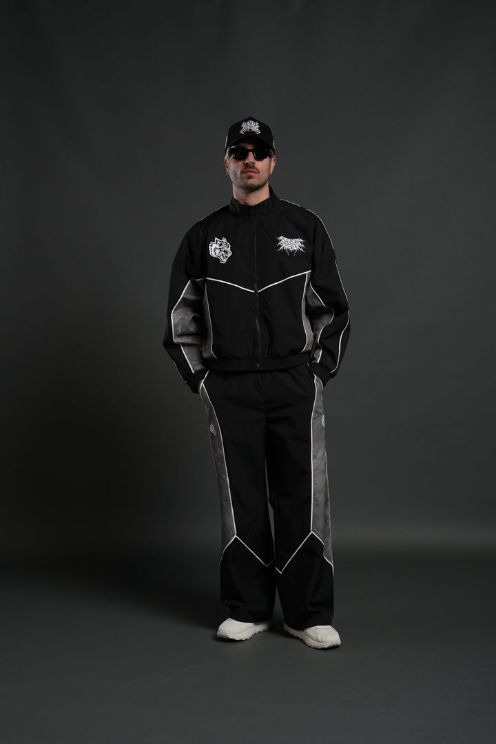 Drip Hesh Quinn Track Jacket in Black/Lush Vintage Woodland Camo