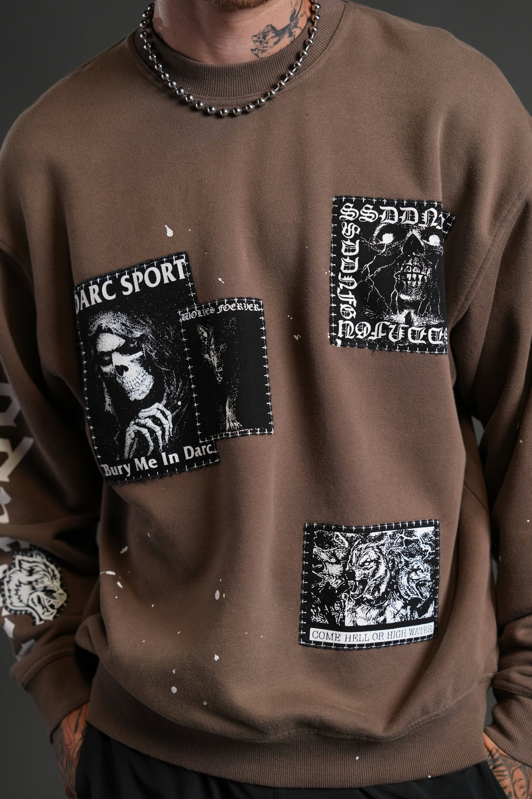 Stitched In London Unisex Crewneck in Desert Dust Vandal Wash