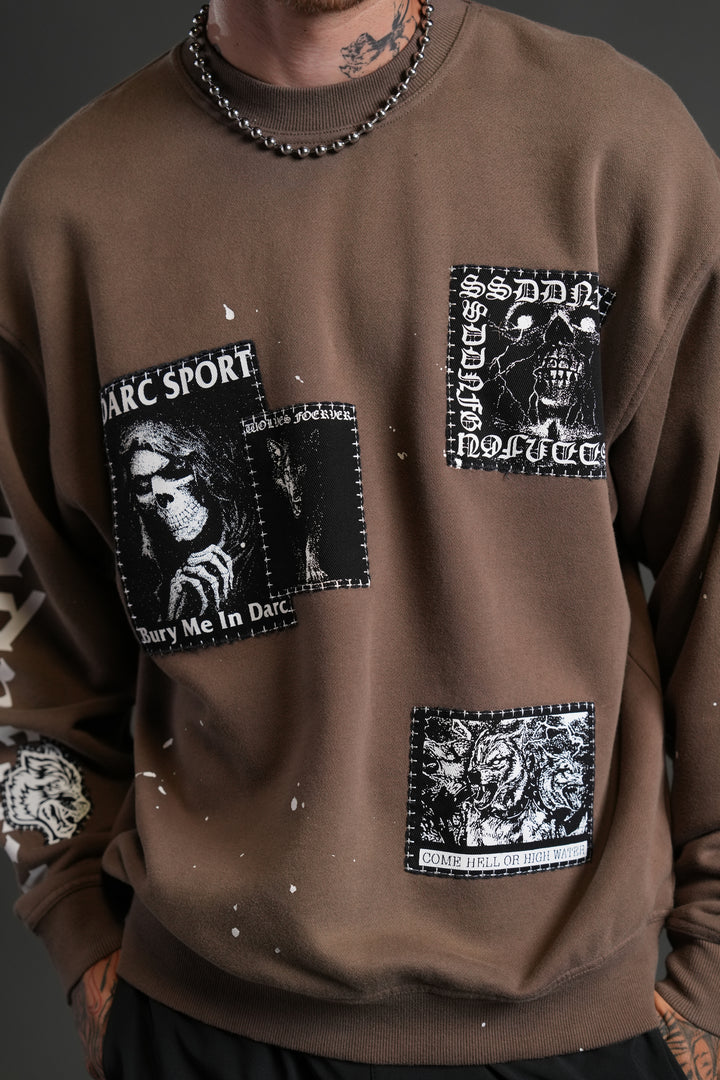 Stitched In London Unisex Crewneck in Desert Dust Vandal Wash