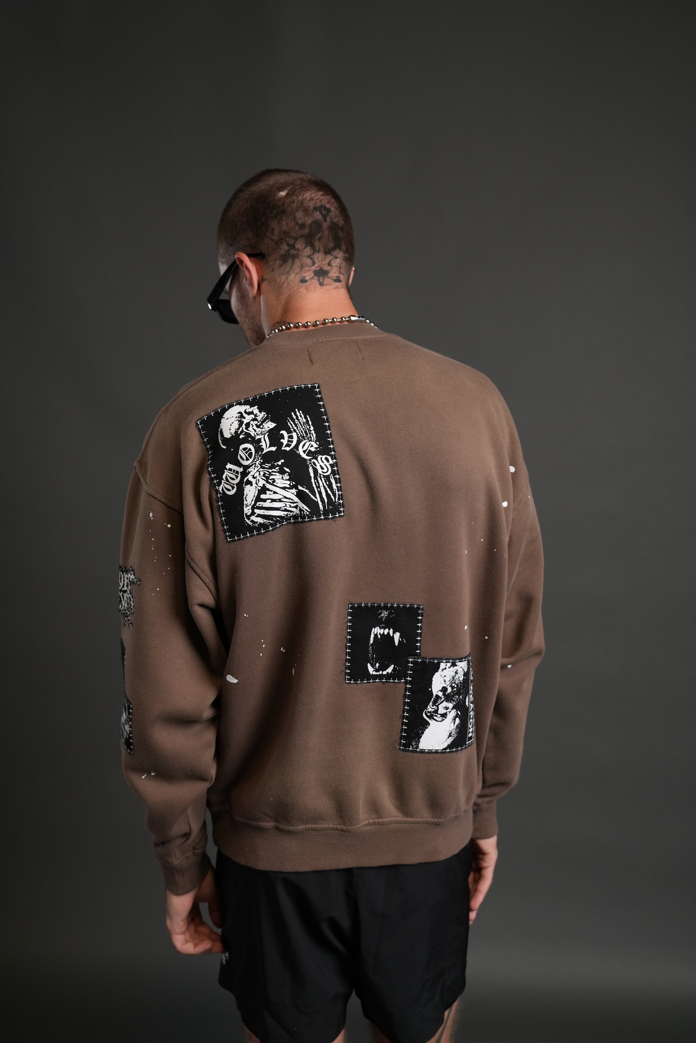 Stitched In London Unisex Crewneck in Desert Dust Vandal Wash