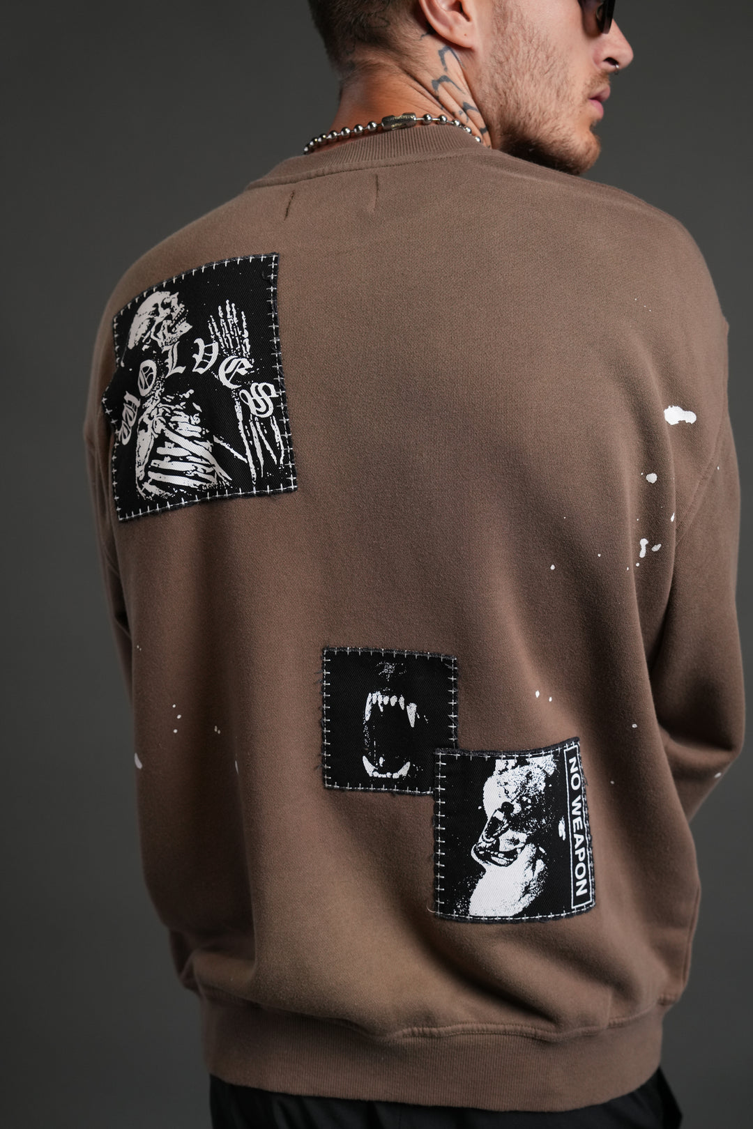 Stitched In London Unisex Crewneck in Desert Dust Vandal Wash