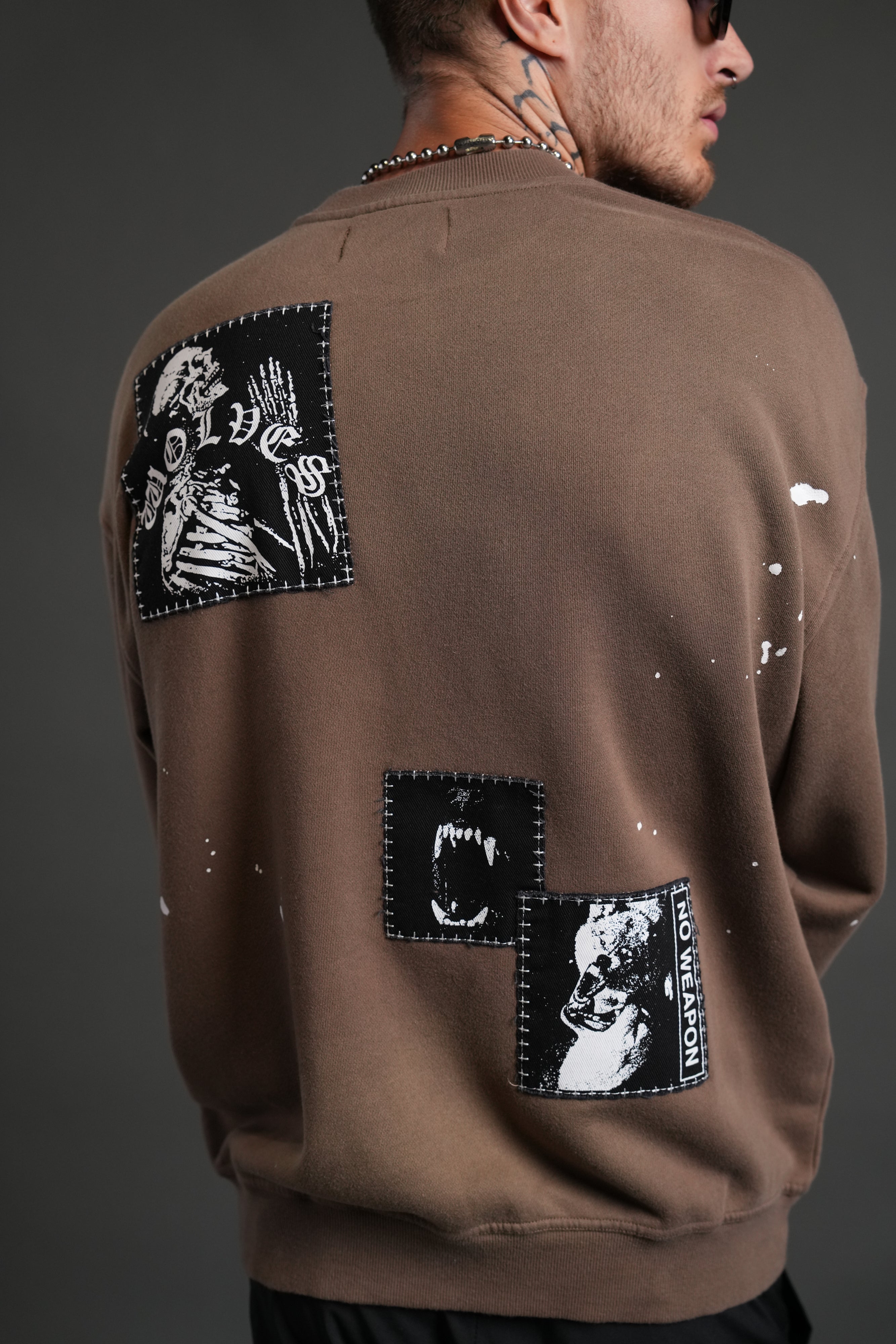 Stitched In London Unisex Crewneck in Desert Dust Vandal Wash