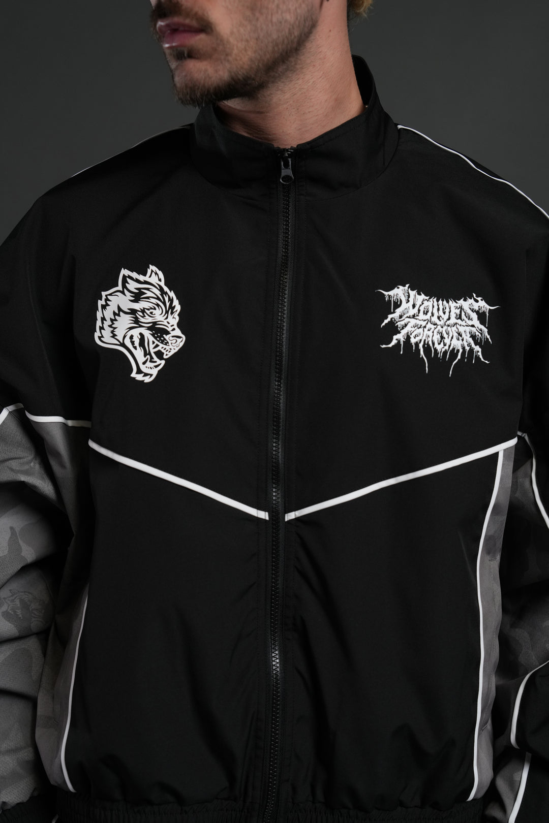 Drip Hesh Quinn Track Jacket in Black/Lush Vintage Woodland Camo