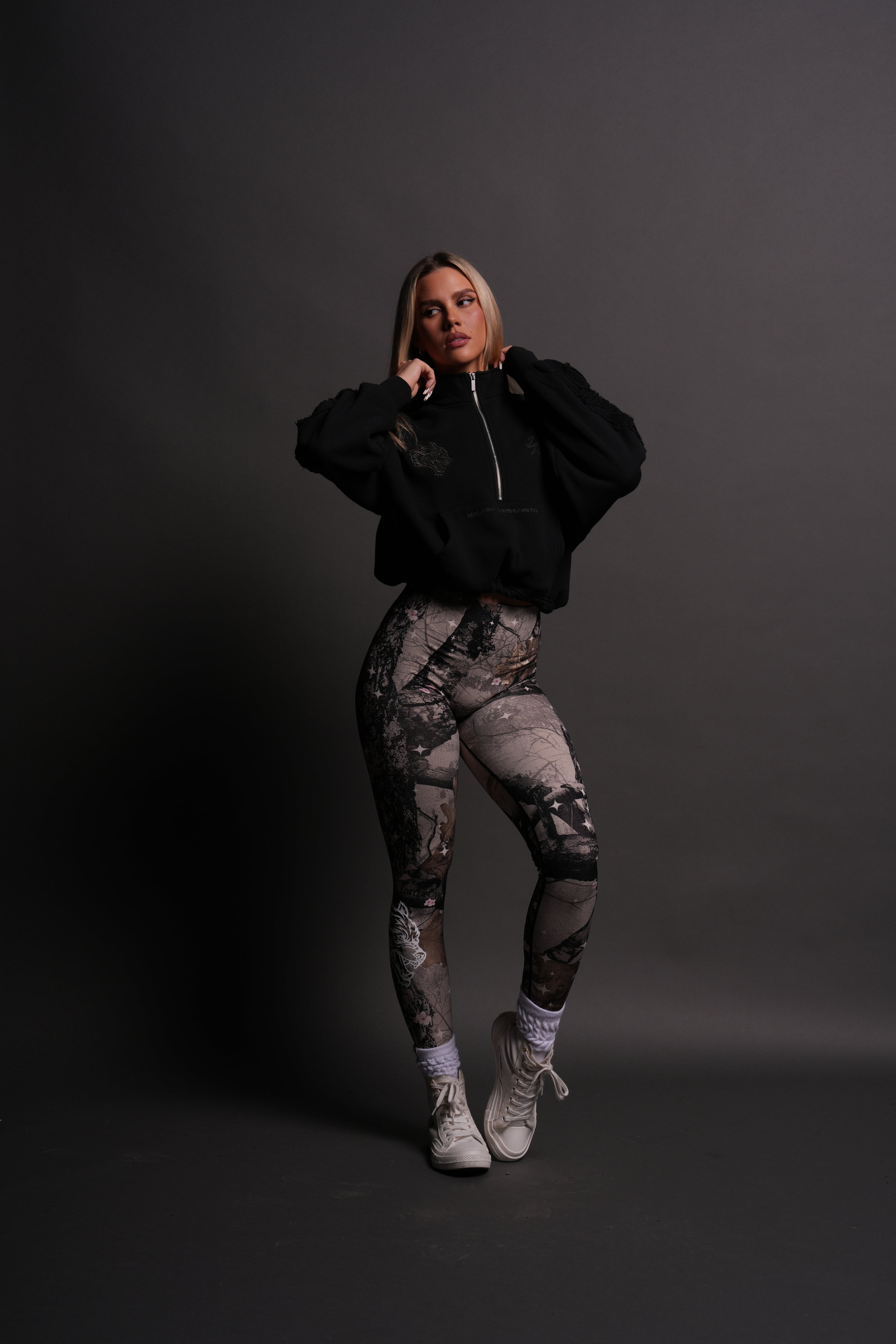 Our Mantra Appliqué Oversized "Everson" Mockneck in Black