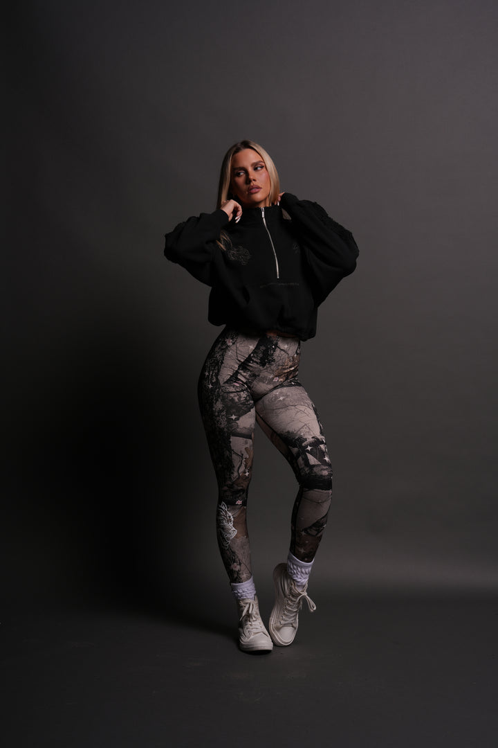 Our Mantra Appliqué Oversized "Everson" Mockneck in Black