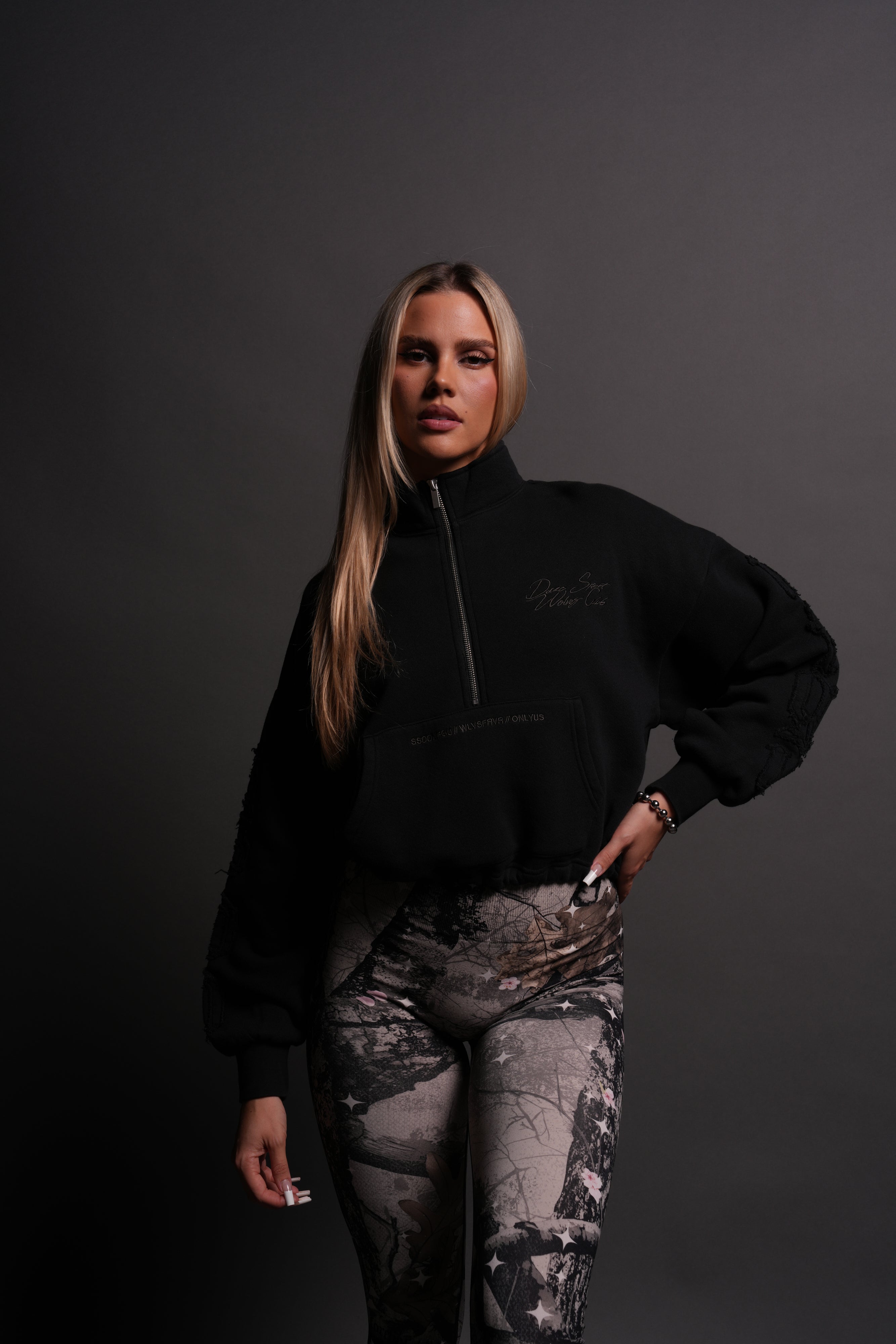Our Mantra Appliqué Oversized "Everson" Mockneck in Black