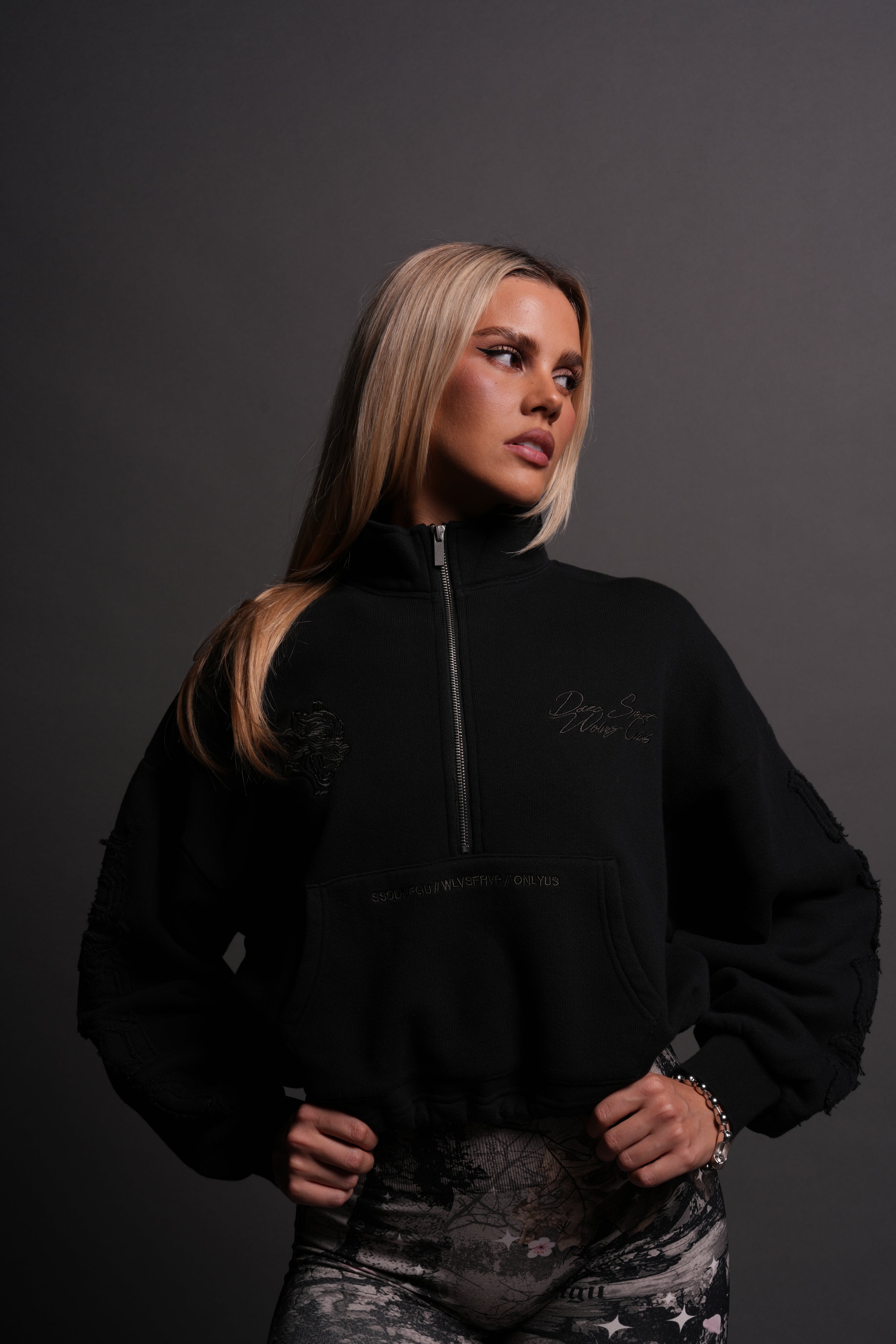 Our Mantra Appliqué Oversized "Everson" Mockneck in Black