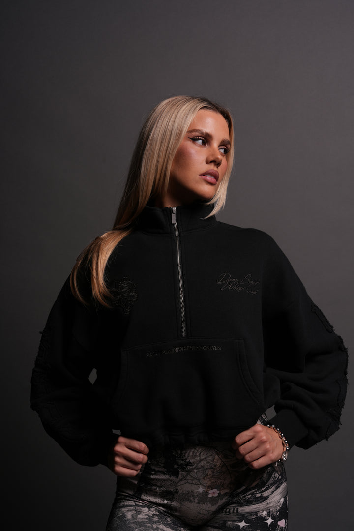 Our Mantra Appliqué Oversized "Everson" Mockneck in Black