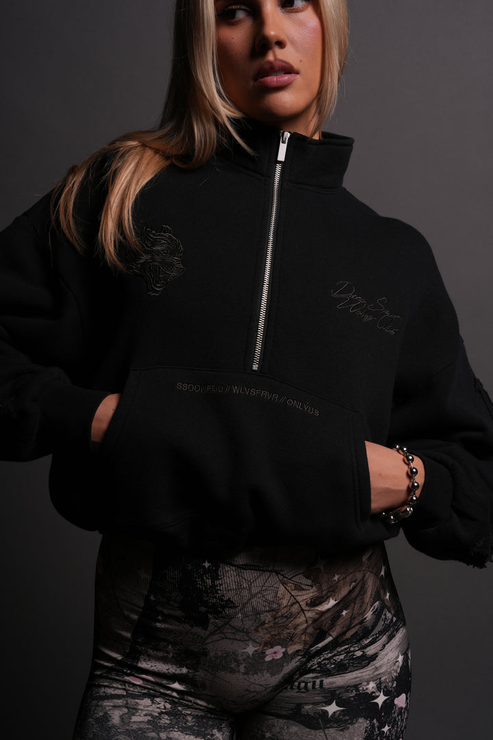 Our Mantra Appliqué Oversized "Everson" Mockneck in Black