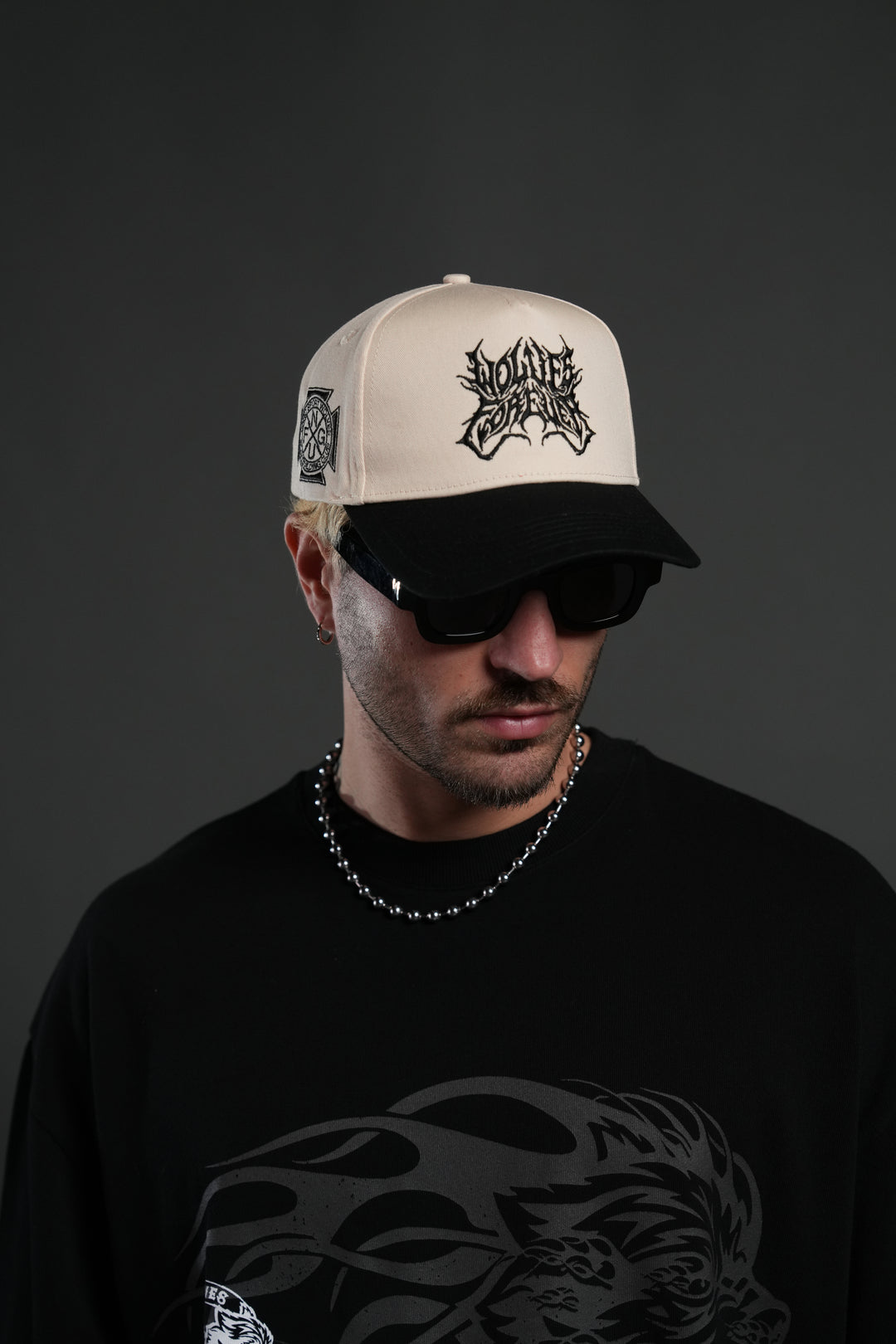 Sheer Loyalty 5 Panel Hat in Cream/Black