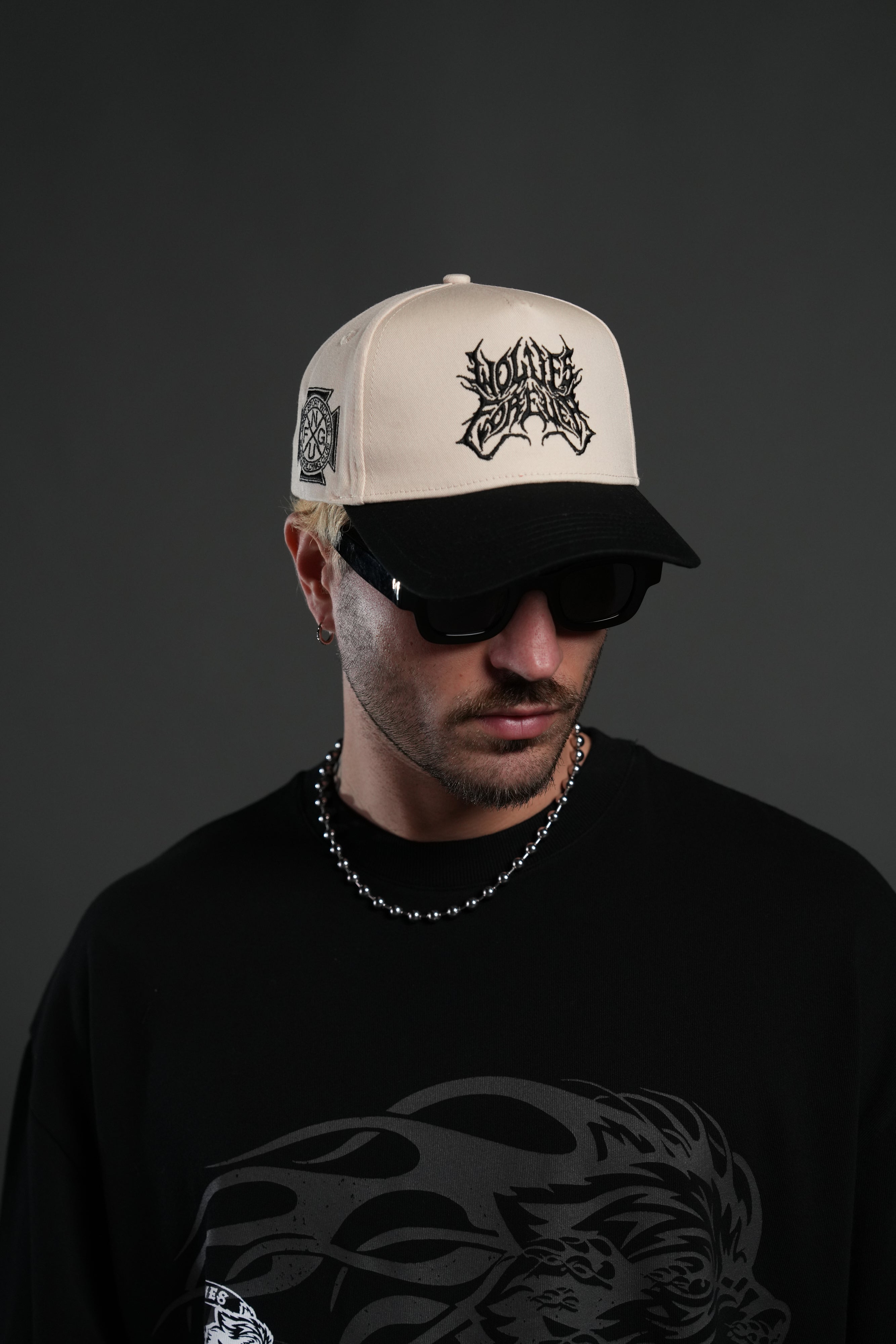 Sheer Loyalty 5 Panel Hat in Cream/Black