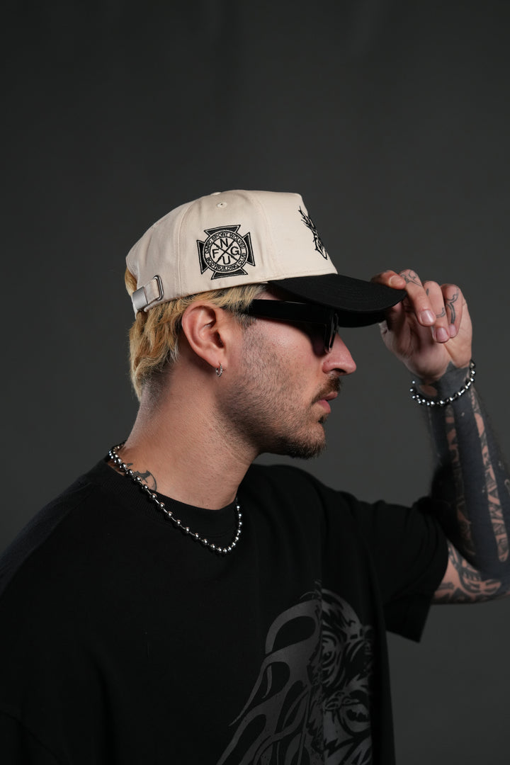 Sheer Loyalty 5 Panel Hat in Cream/Black