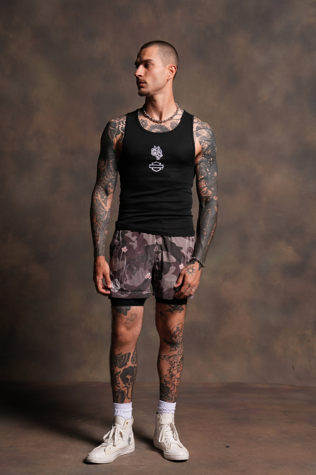 Bar Wolf Ribbed Tank in Black