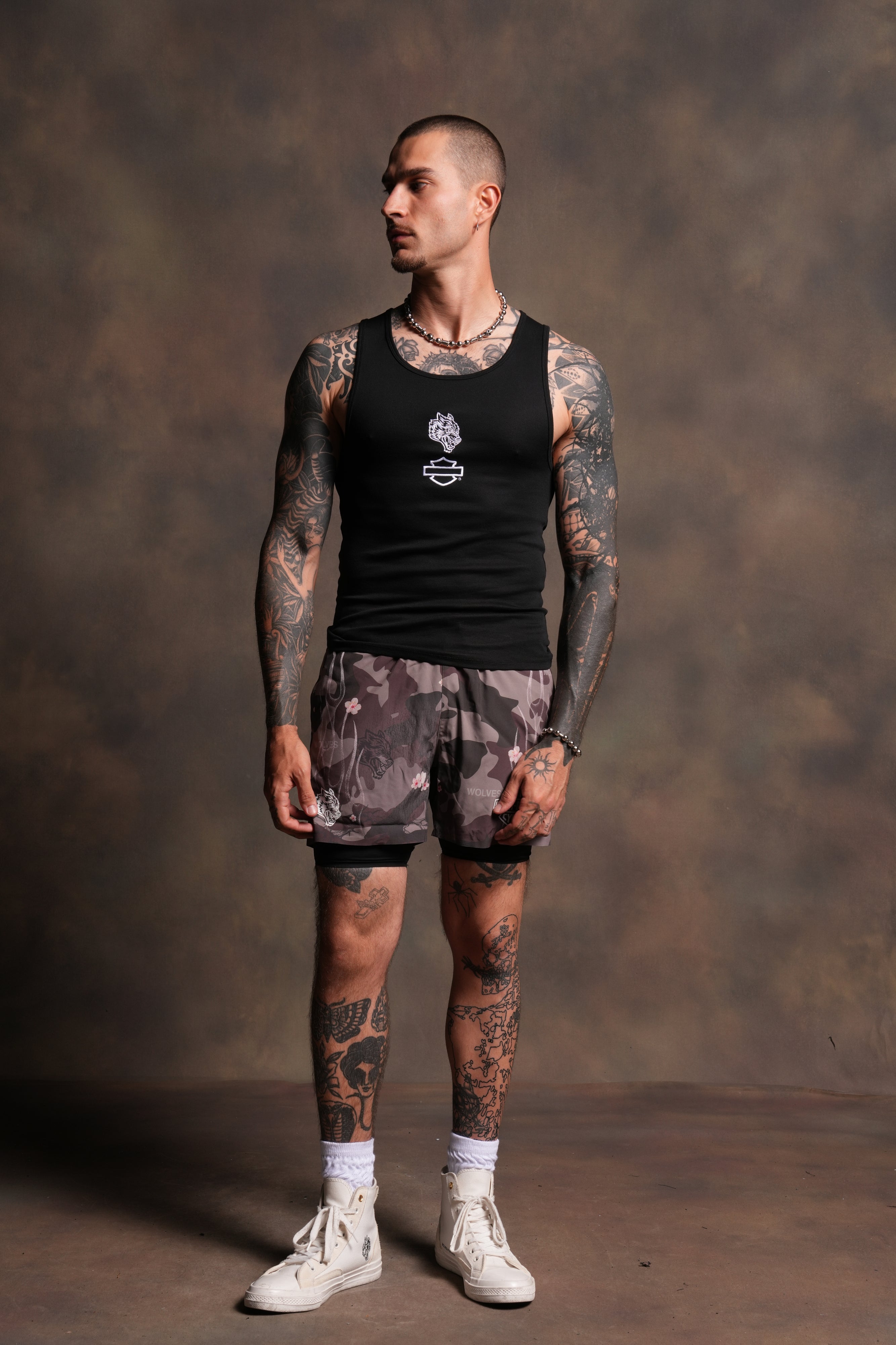 Bar Wolf Ribbed Tank in Black