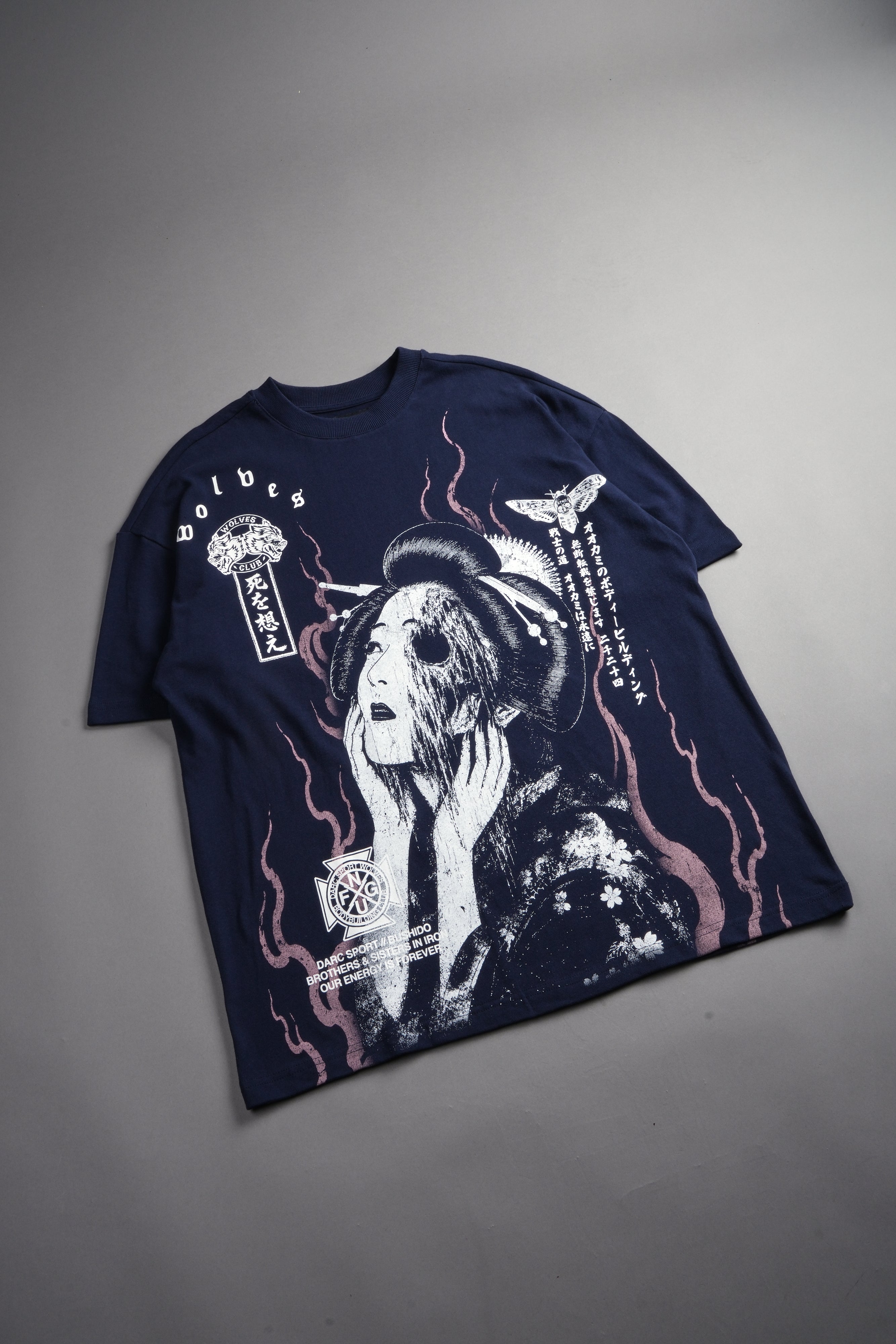 Mourning Flame Premium Oversized Tee in Navy