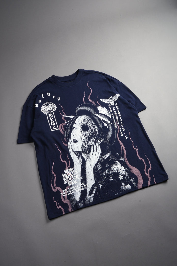 Mourning Flame Premium Oversized Tee in Navy