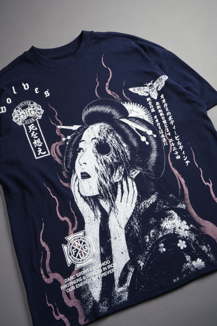Mourning Flame Premium Oversized Tee in Navy