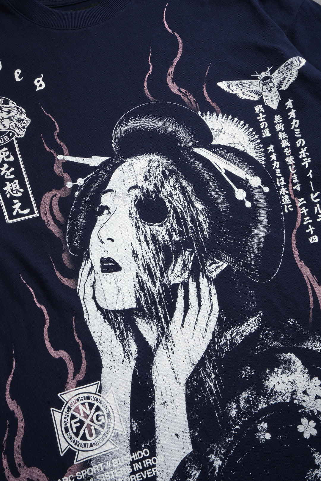 Mourning Flame Premium Oversized Tee in Navy