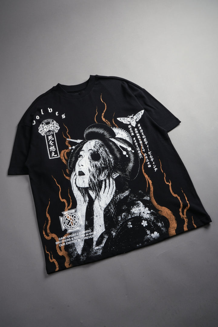 Mourning Flame Premium Oversized Tee in Black