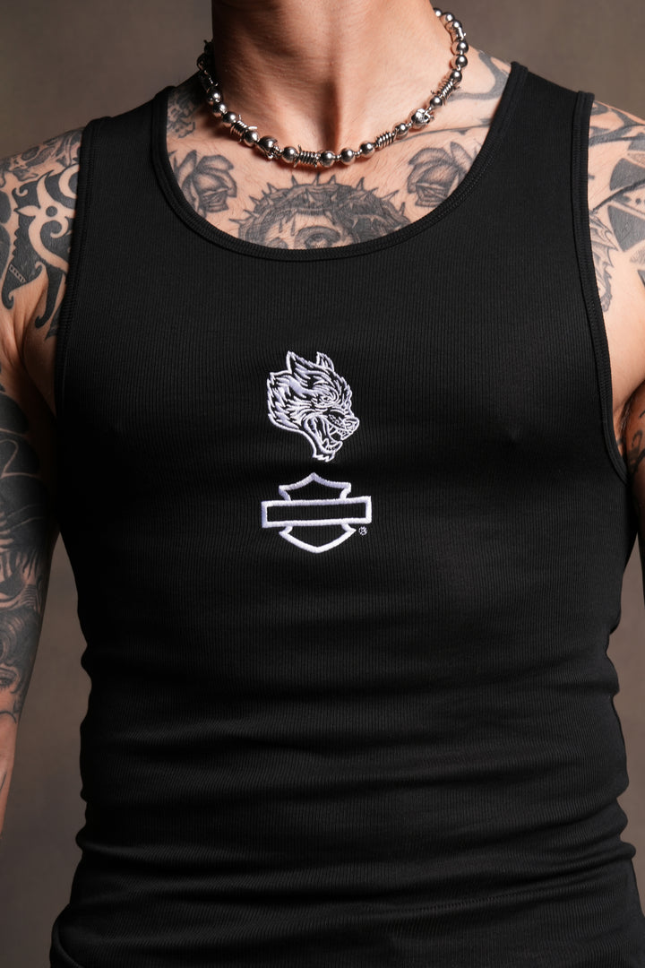 Bar Wolf Ribbed Tank in Black