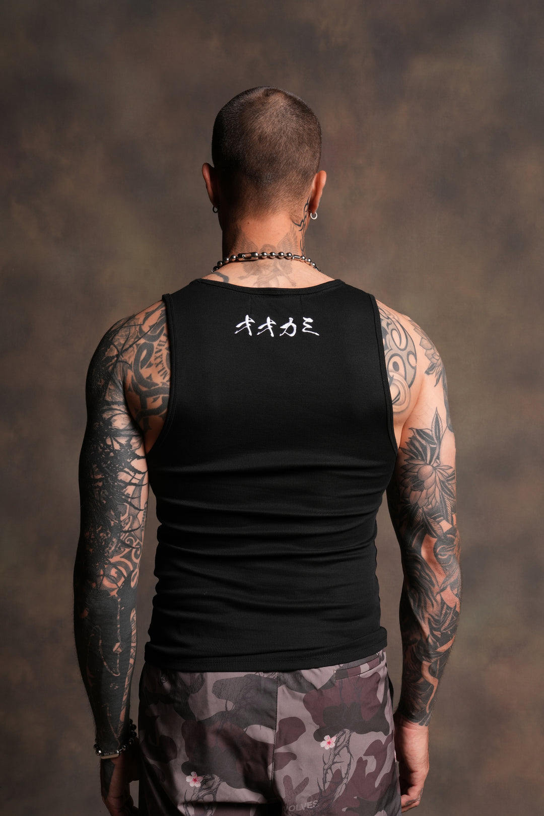 Bar Wolf Ribbed Tank in Black