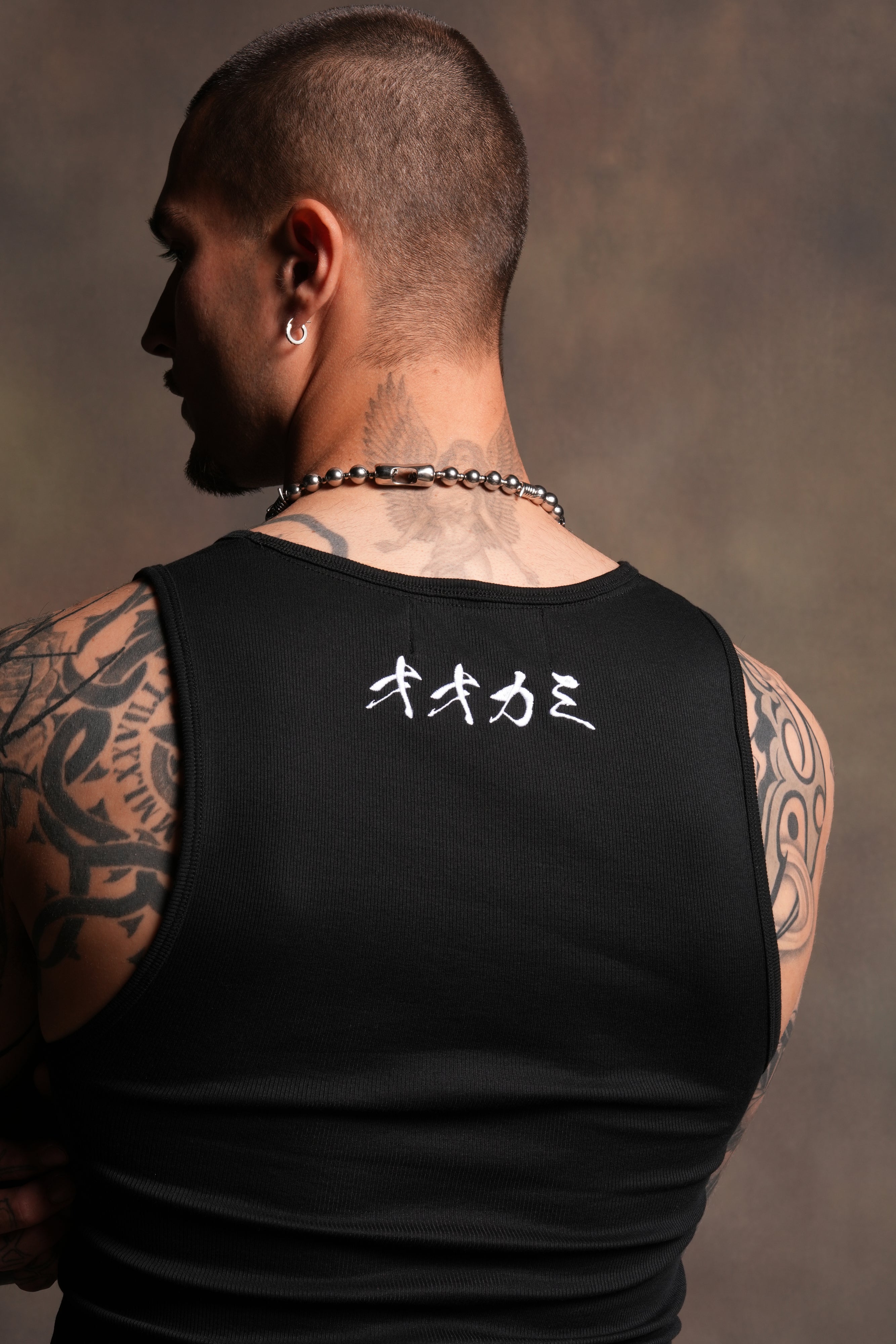 Bar Wolf Ribbed Tank in Black
