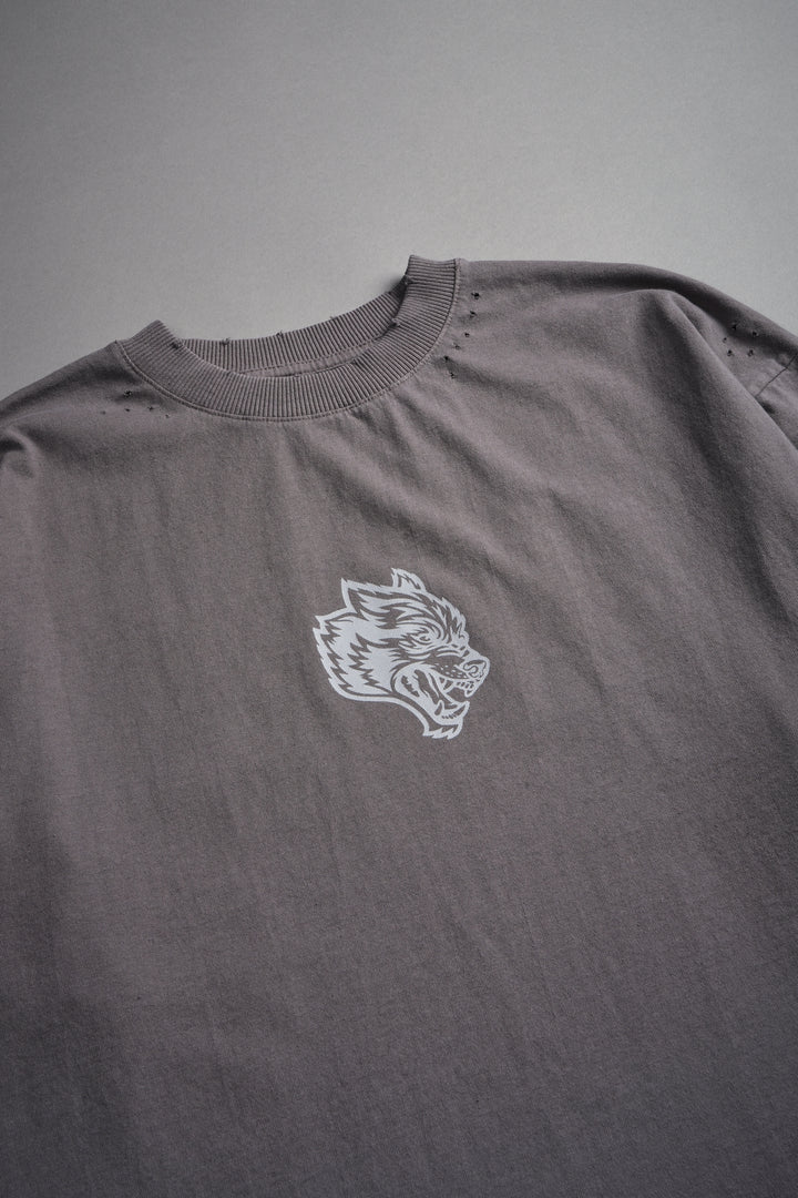 Wolves Oni Cherub Distressed Grunge Unisex Tee in Slate Gray