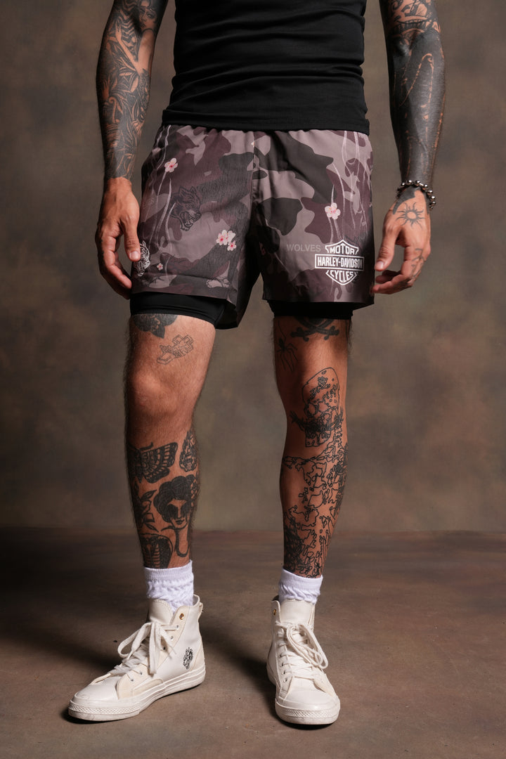 Darc Blossom Compression Shorts in Warrior In A Garden Green Camo