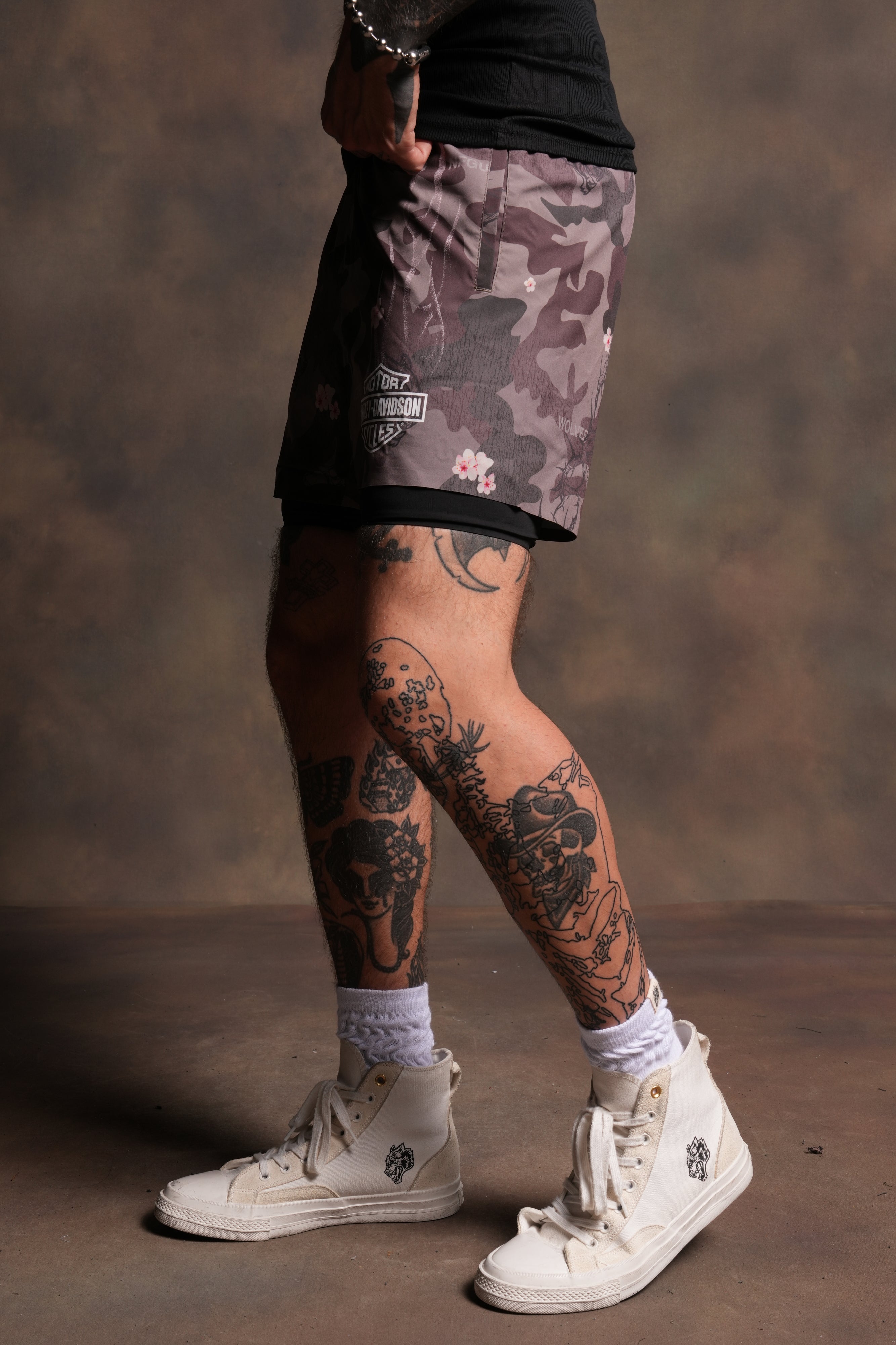 Darc Blossom Compression Shorts in Warrior In A Garden Green Camo