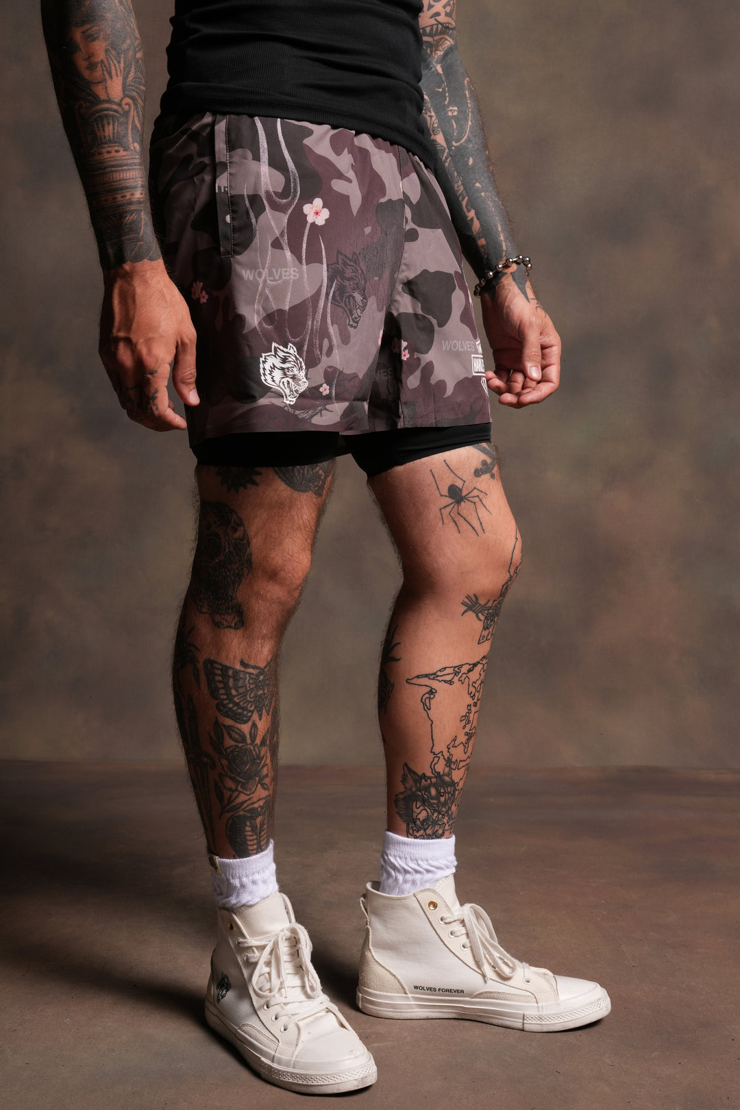 Darc Blossom Compression Shorts in Warrior In A Garden Green Camo