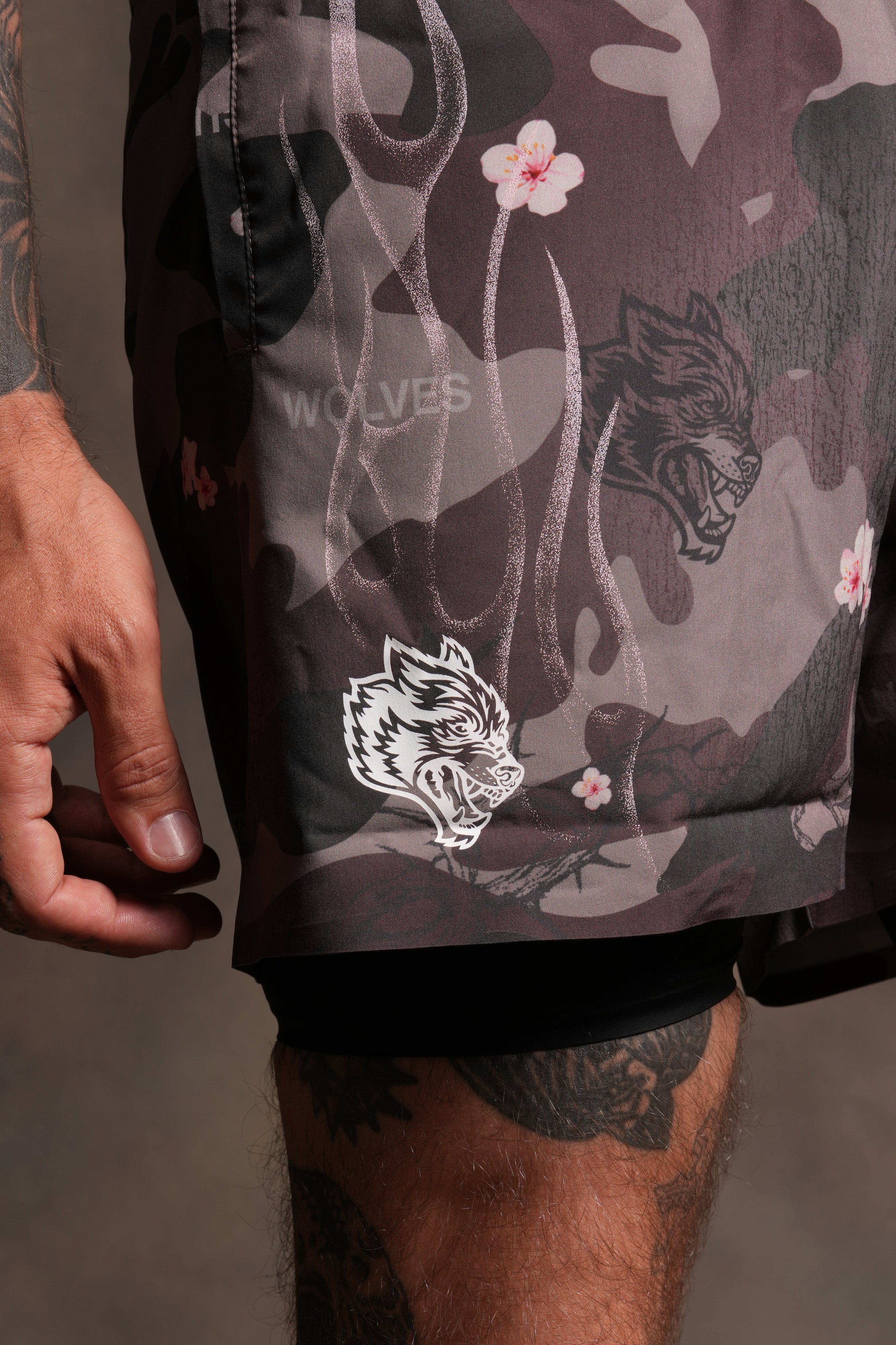 Darc Blossom Compression Shorts in Warrior In A Garden Green Camo