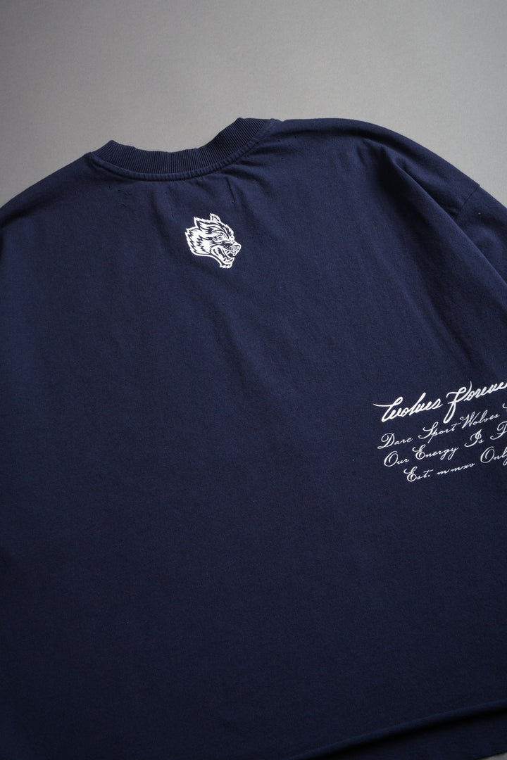 The Great Wave Distressed Grunge Box Cut Tee V2 in Navy