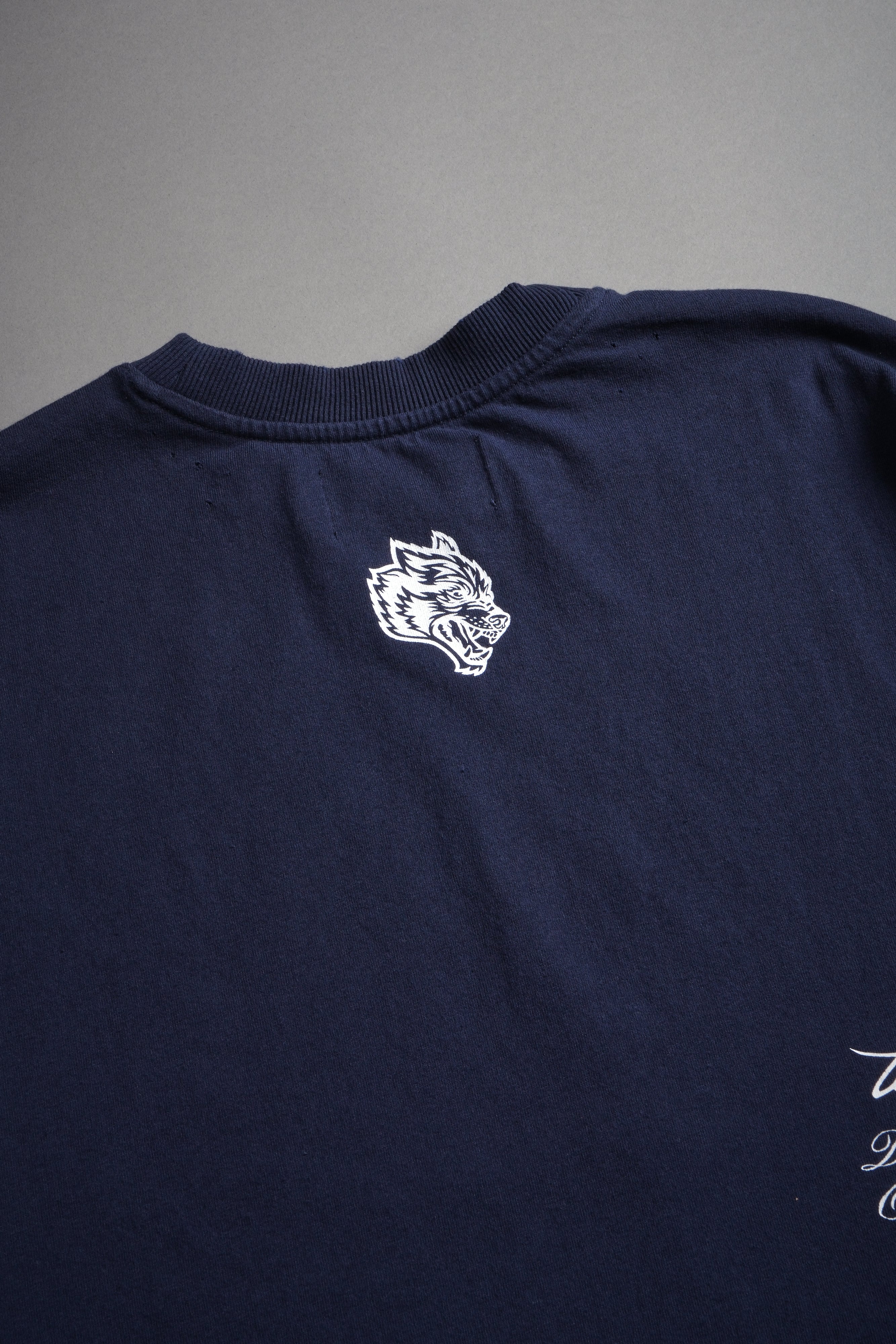 The Great Wave Distressed Grunge Box Cut Tee V2 in Navy