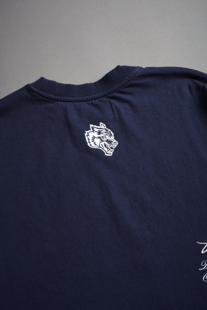 The Great Wave Distressed Grunge Box Cut Tee V2 in Navy