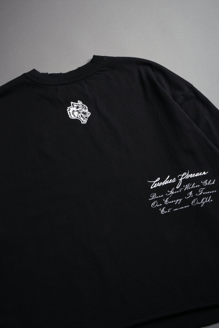 The Great Wave Distressed Grunge Box Cut Tee V2 in Black