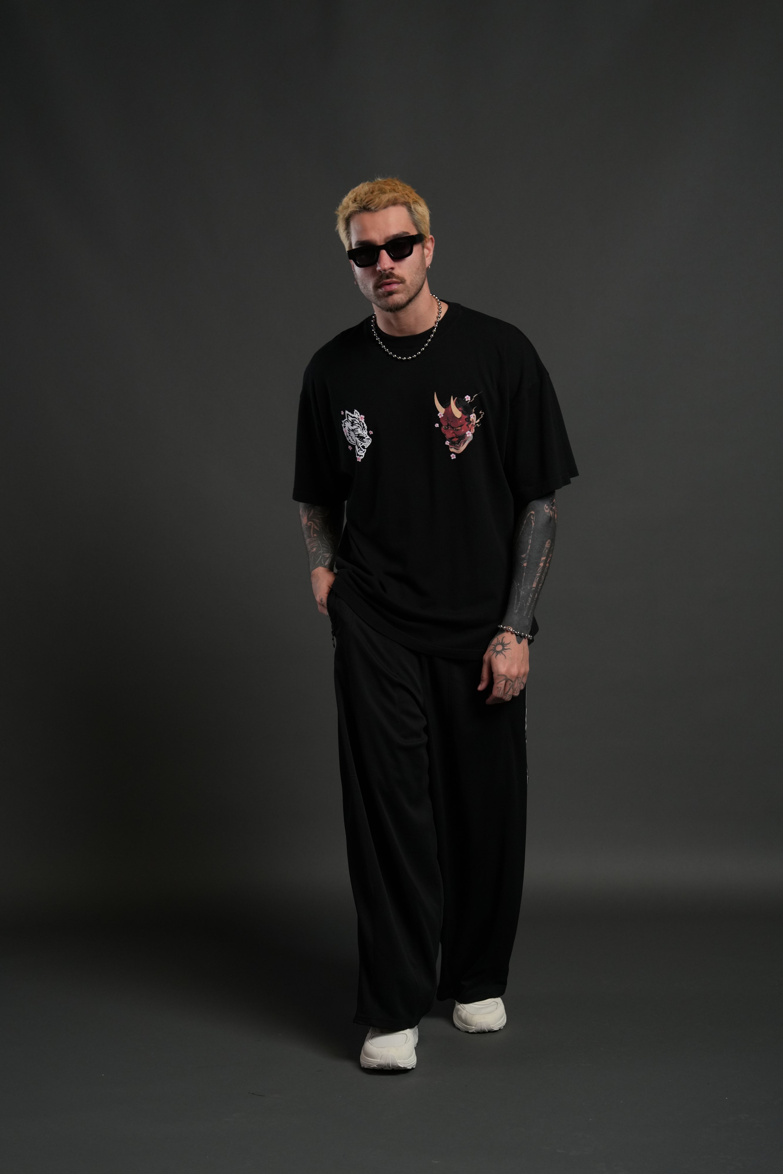 Oni Code Blossom "Premium" Oversized Tee in Black