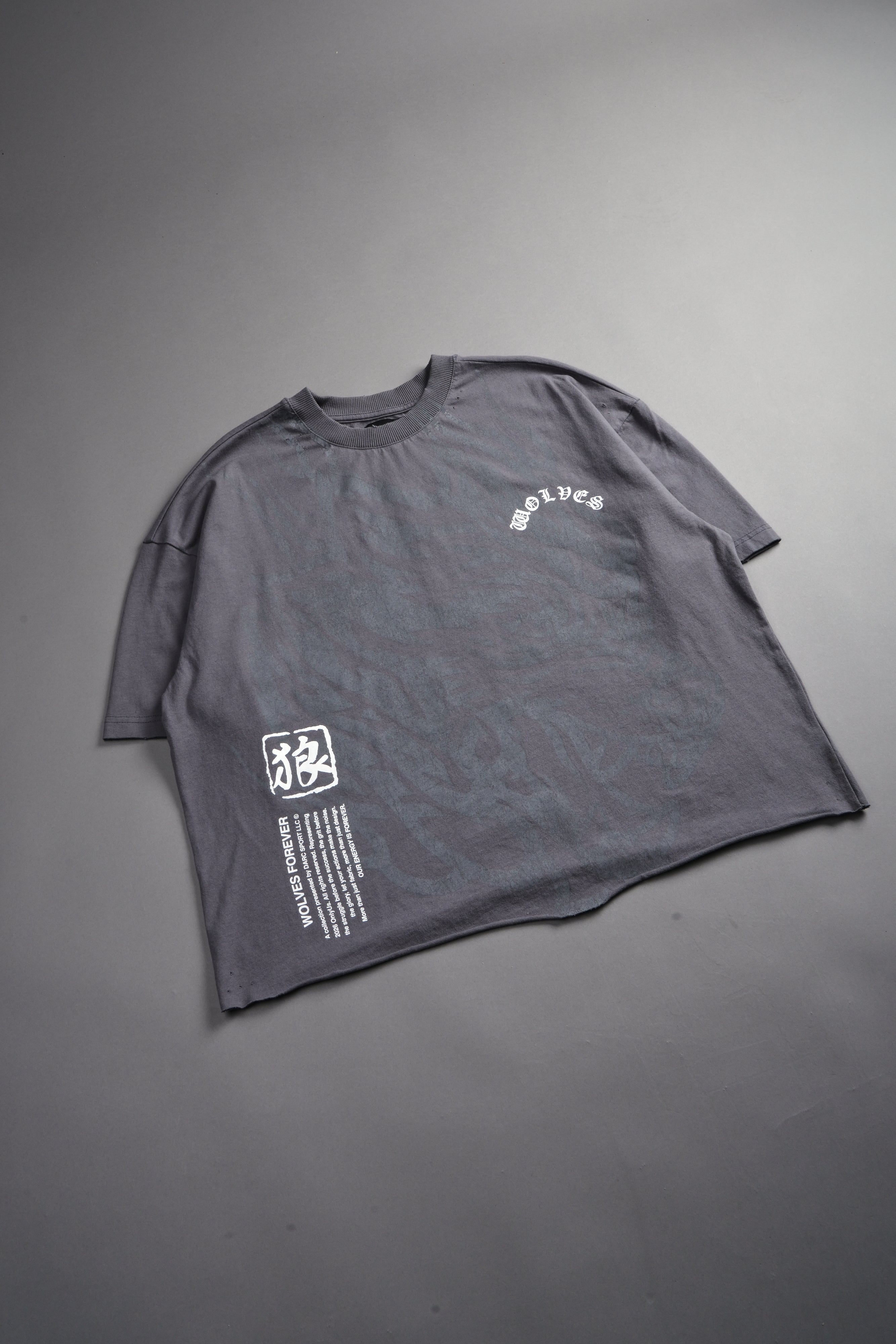 Okami Inferno Distressed Grunge Box Cut Tee V2 in Slate Gray