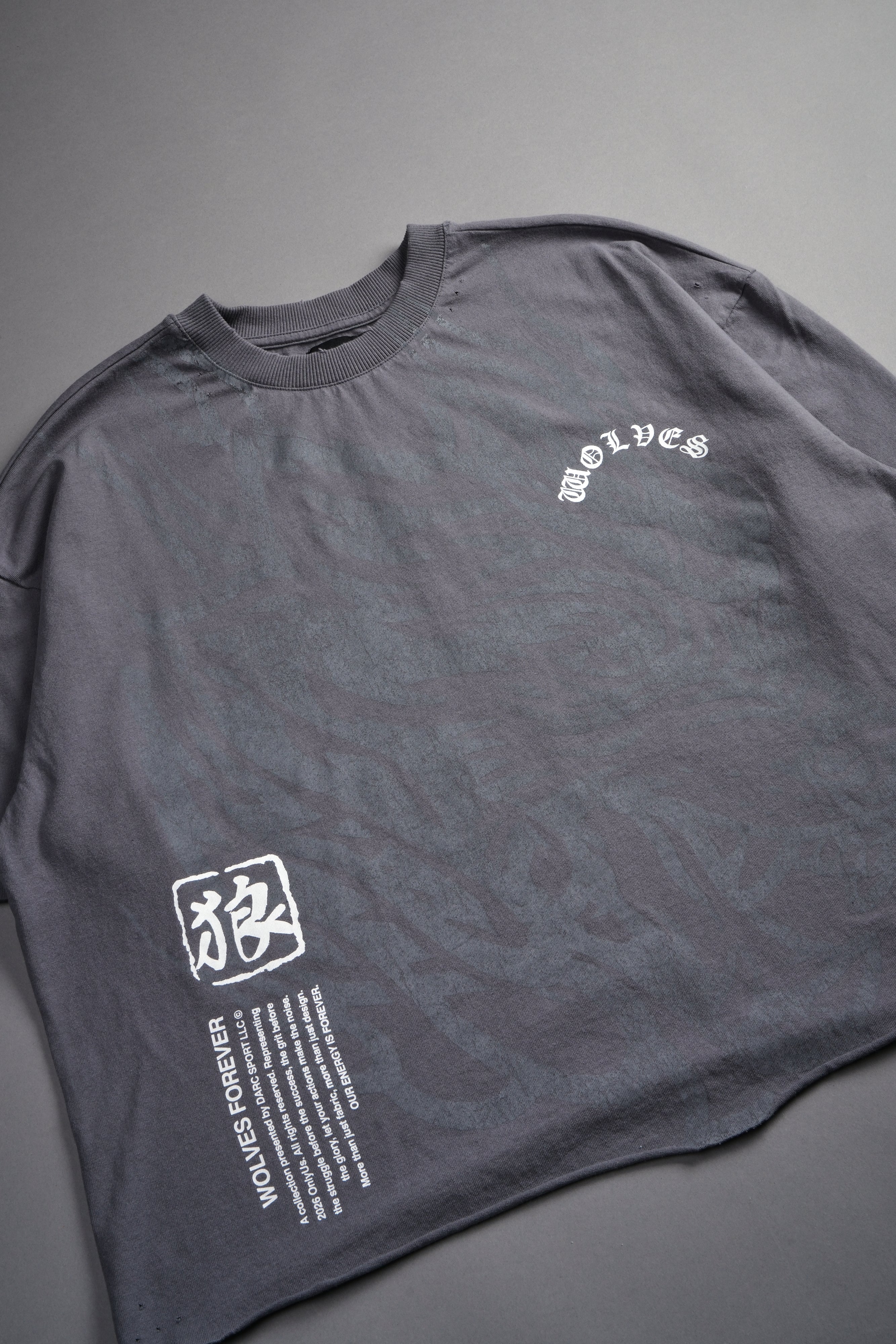 Okami Inferno Distressed Grunge Box Cut Tee V2 in Slate Gray