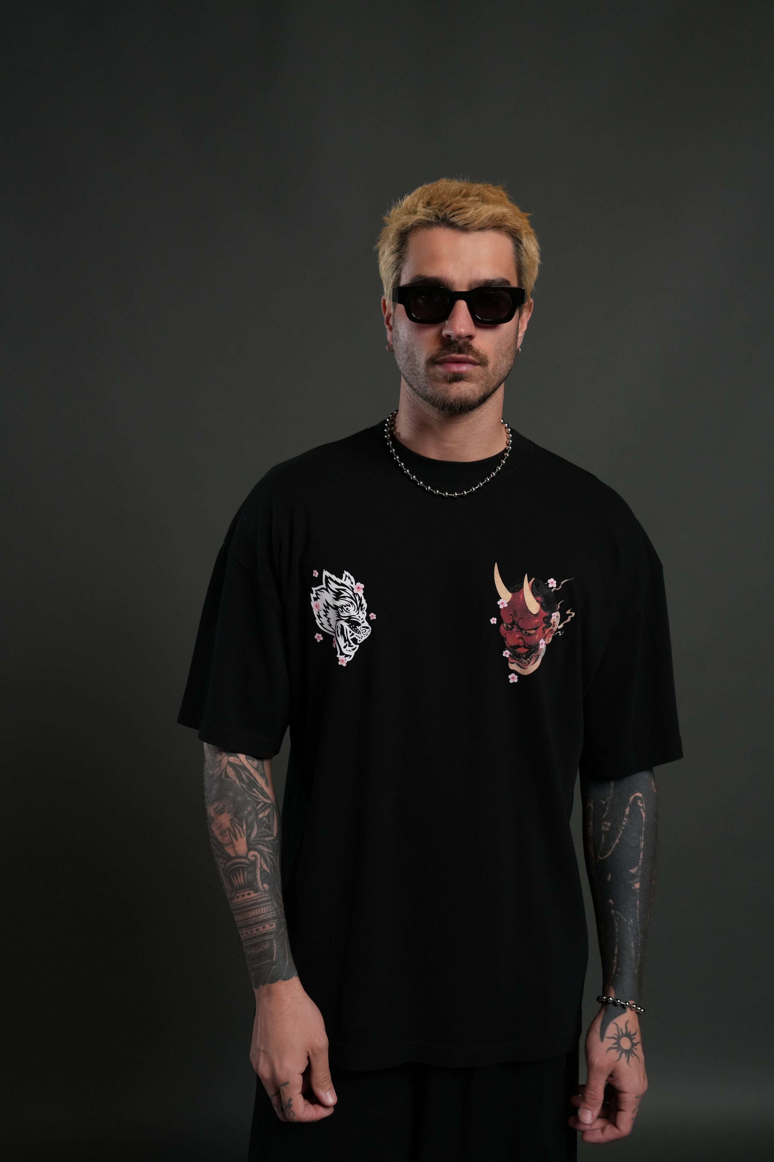 Oni Code Blossom "Premium" Oversized Tee in Black