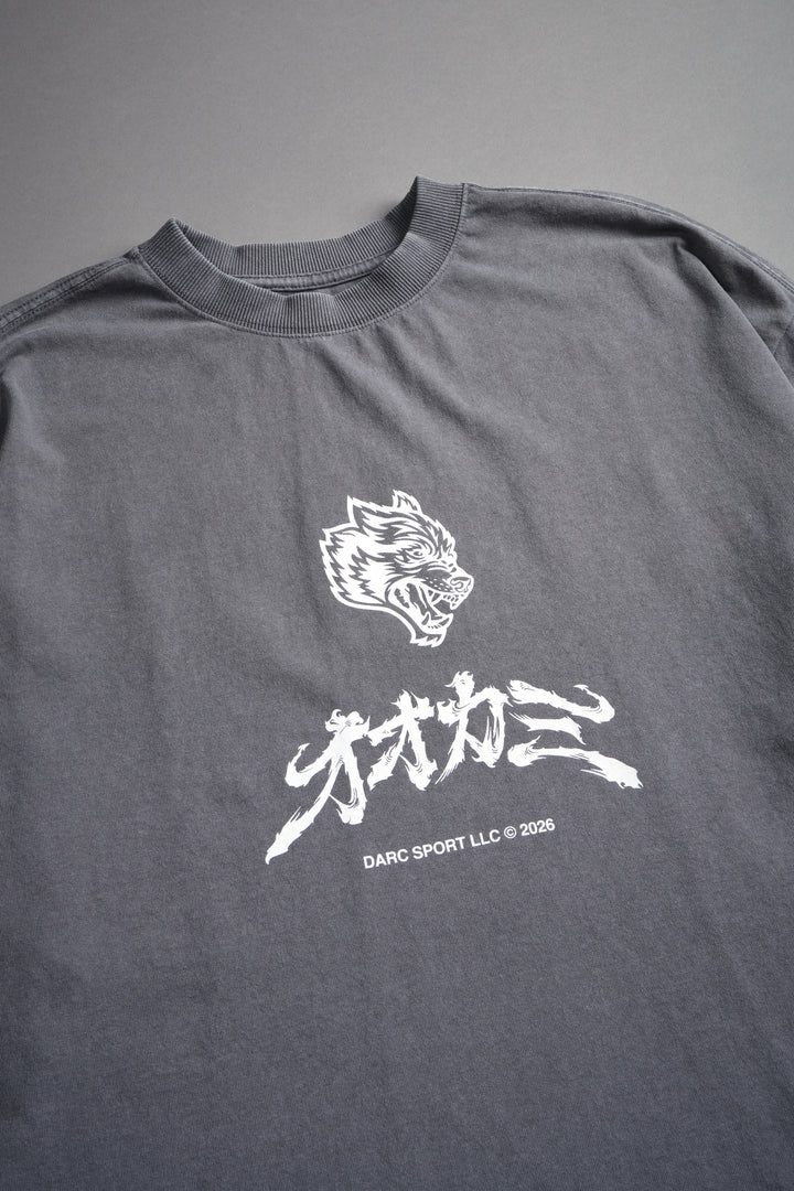 Okami Bushido Grunge Mid Length Raw Hem Ls Tee in Slate Gray