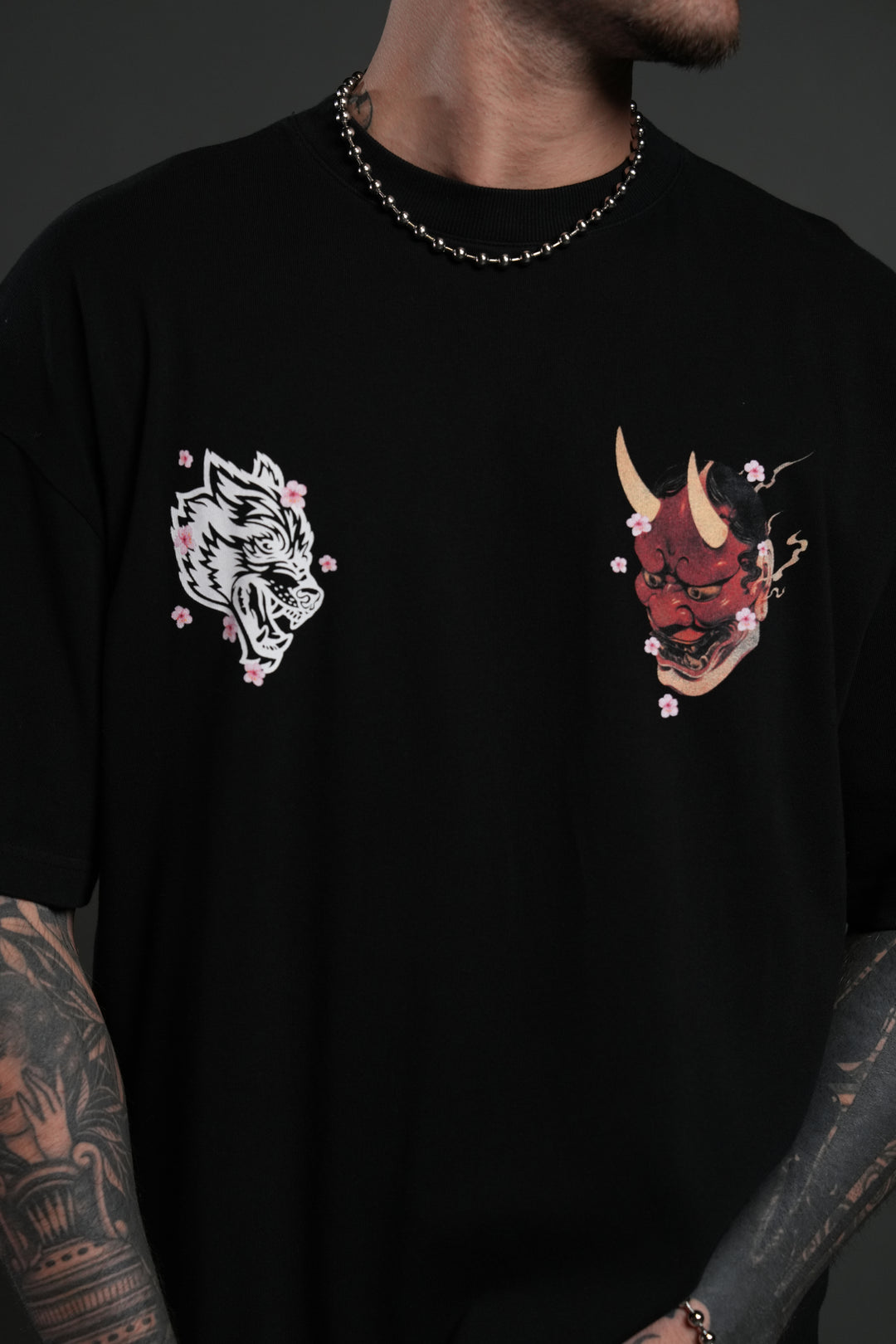 Oni Code Blossom "Premium" Oversized Tee in Black