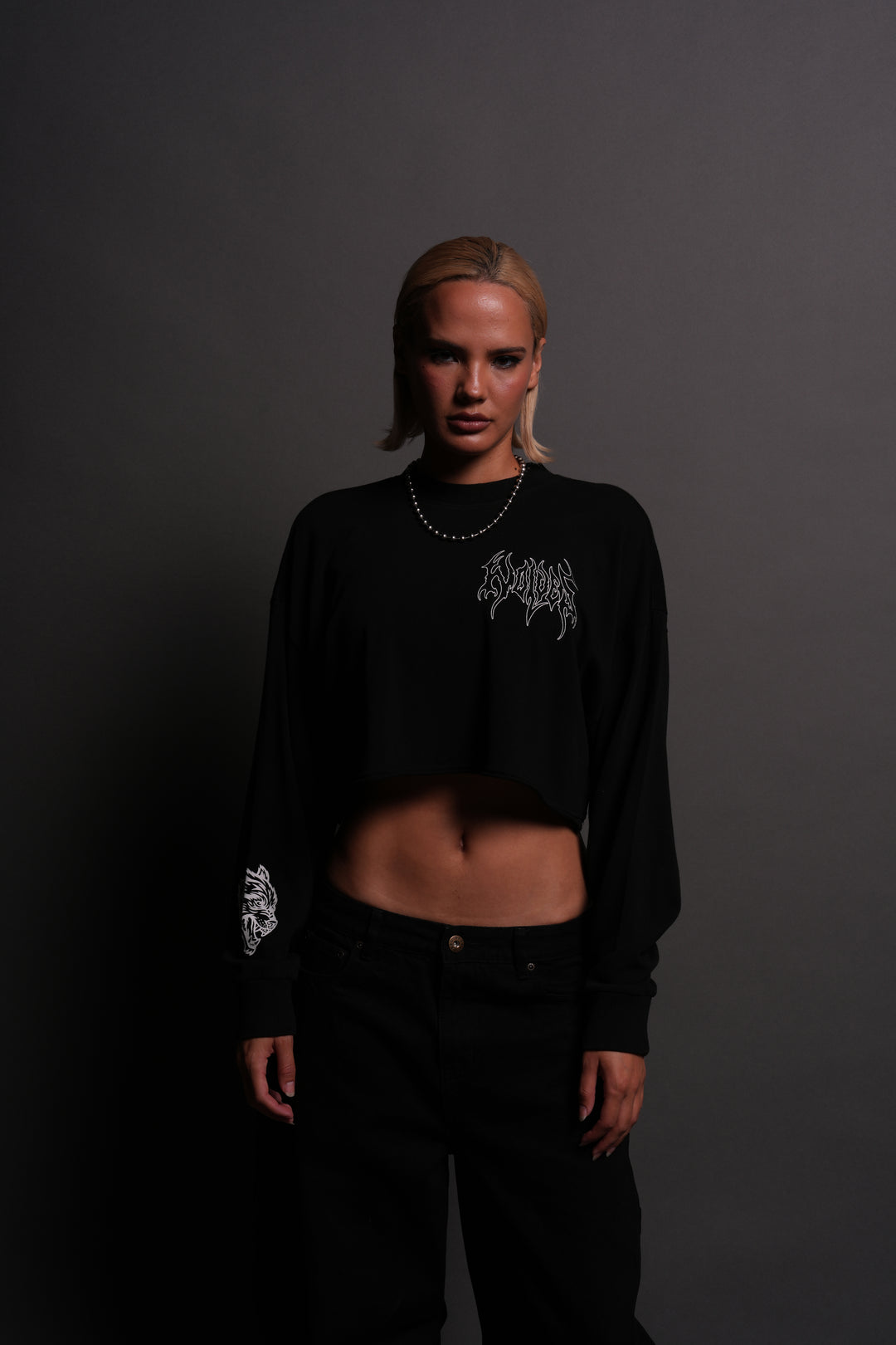 Hesh Blossom "Premium" Oversized Cropped L/S Tee in Black