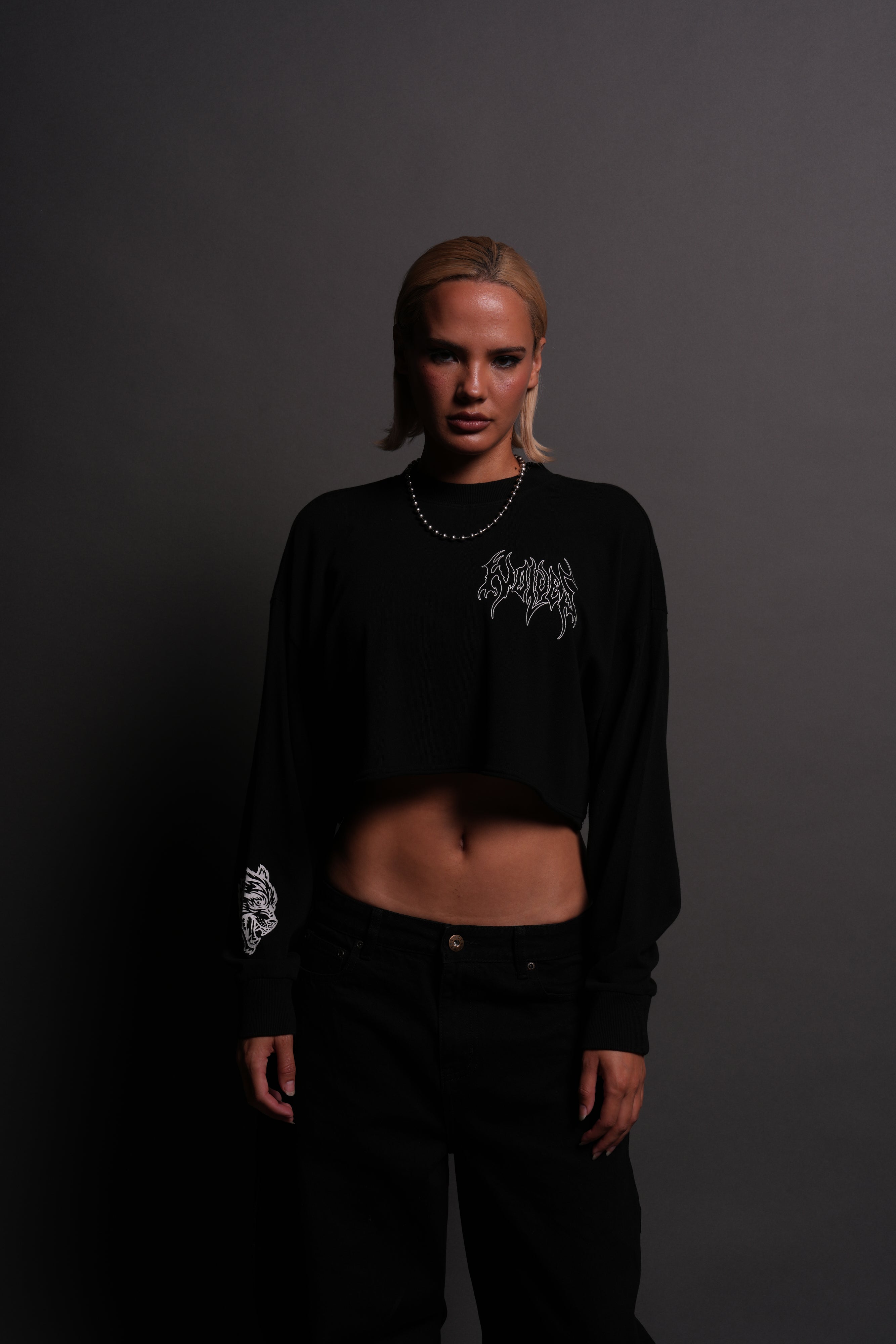 Hesh Blossom "Premium" Oversized Cropped L/S Tee in Black