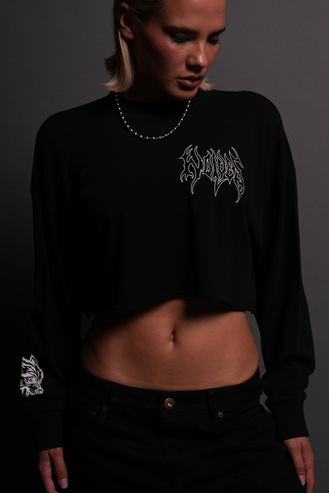 Hesh Blossom "Premium" Oversized Cropped L/S Tee in Black