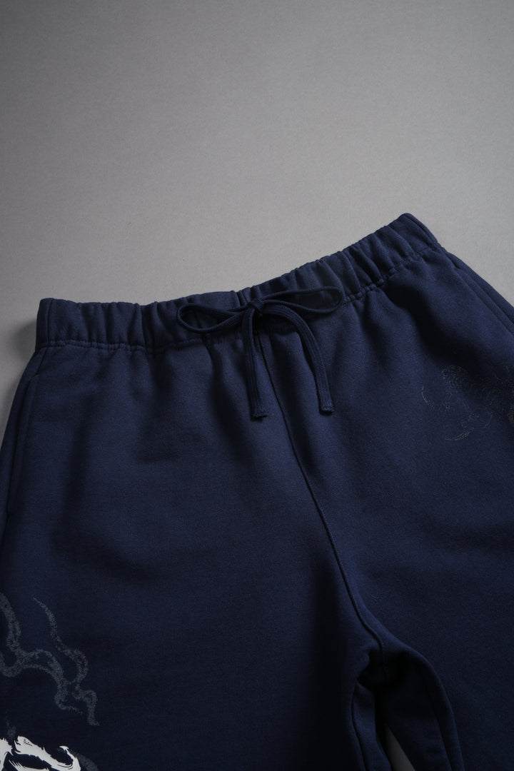 Kokuryu Grunge Oversized Raw Hem Post Lounge Sweat Shorts in Navy